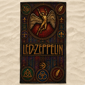 Led Zeppelin Stained Glass Beach Towel Vintage Rock Band Oversized Sand-Free Towel, Gothic Angel Art Pool & Beach Blanket