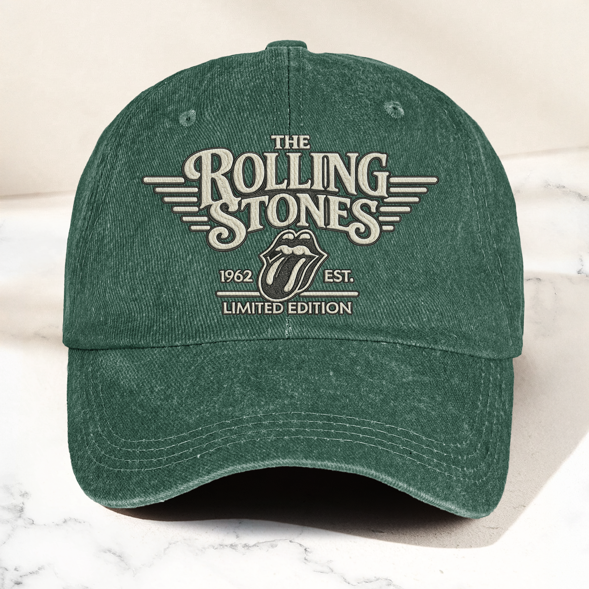 The Rolling Stones Tongue Logo Est 1962 Denim Cap Retro Vintage Dad Cap Gift For Dad (With Box)