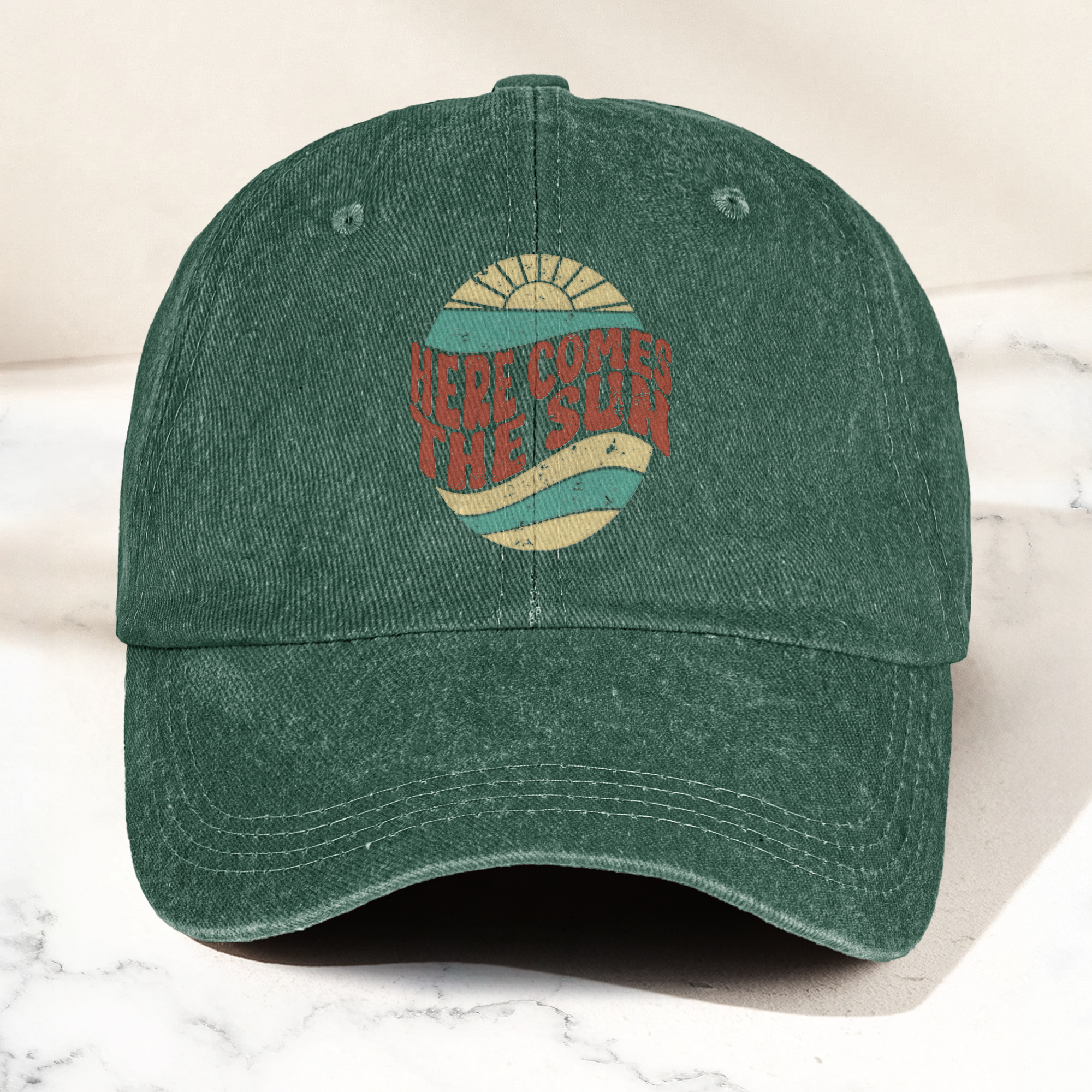 Groovy Here Comes The Sun Denim Cap Retro The Beatles Merch Gift for Dad (With Box)