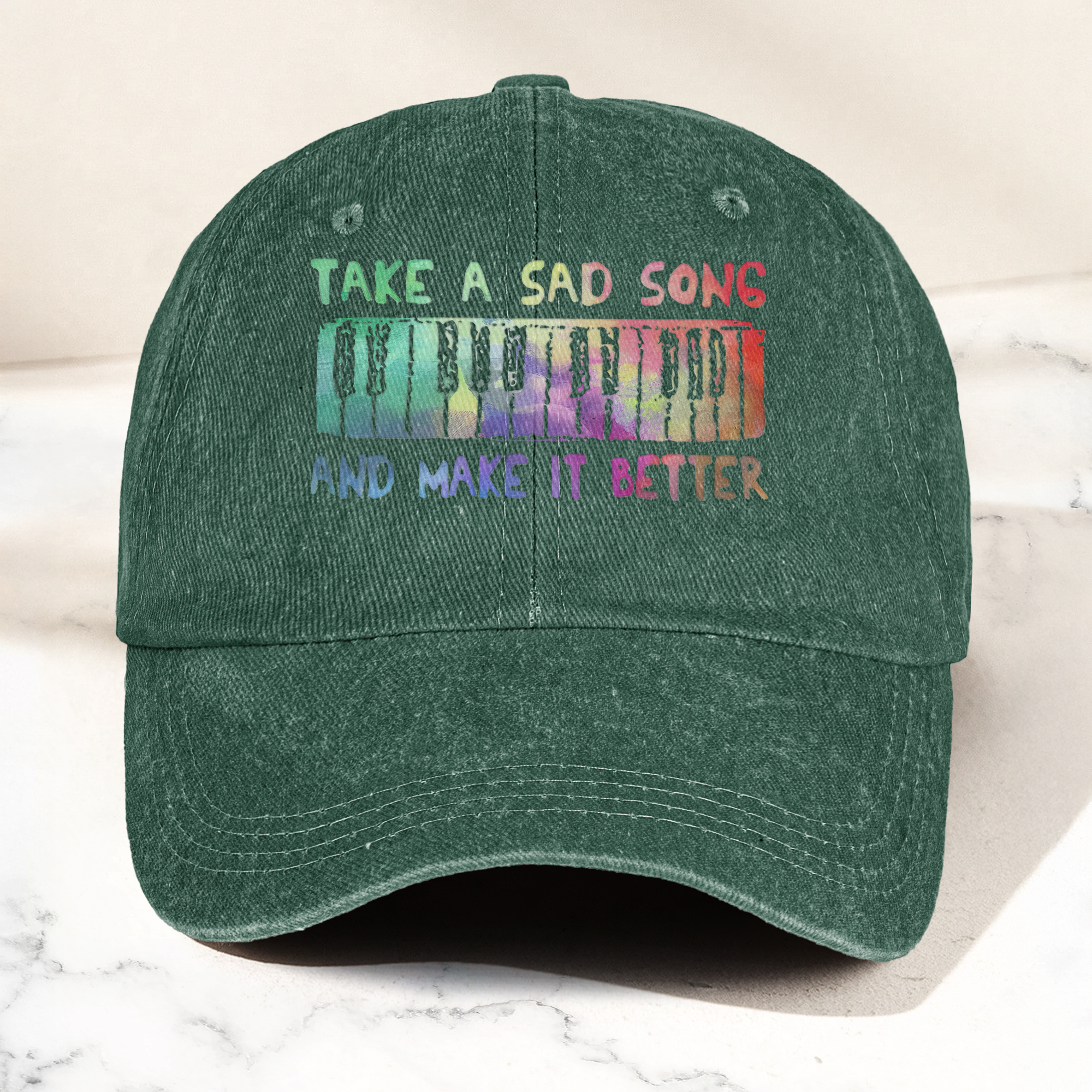 Take A Sad Song Piano Cap Vintage Blue Dad Hat, Retro Music Quote Minimalist Piano Hat (With Box)