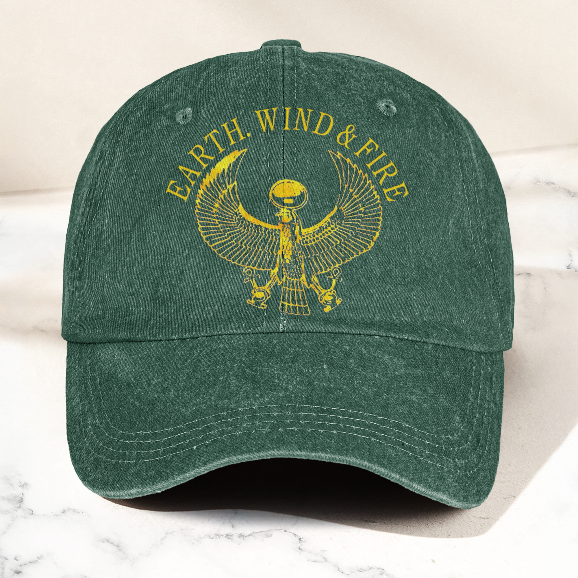 Earth Wind Fire Vintage Gold Egyptian Falcon Logo Denim Cap Retro Vintage Dad Cap Gift For Dad (With Box)