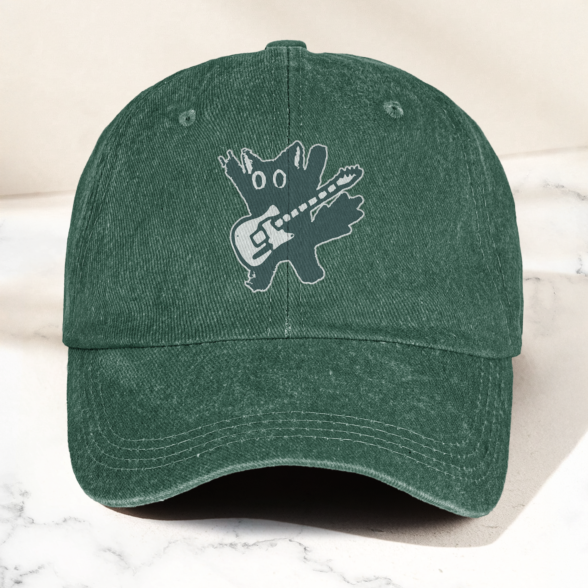 Rockstar Cat Artwork Vintage Denim Cap Retro The Cure Band Merch Gift for Dad (With Box)