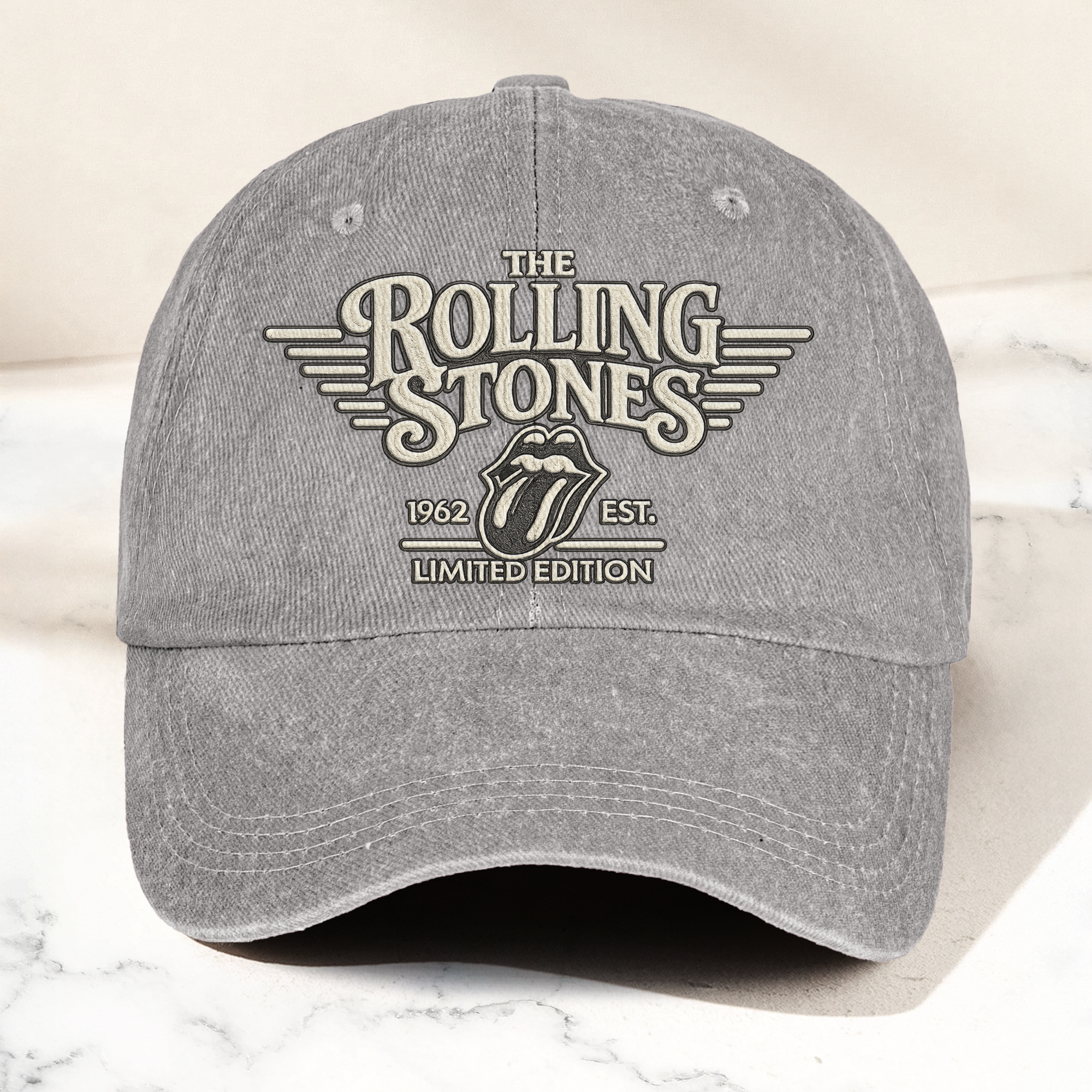 The Rolling Stones Tongue Logo Est 1962 Denim Cap Retro Vintage Dad Cap Gift For Dad (With Box)