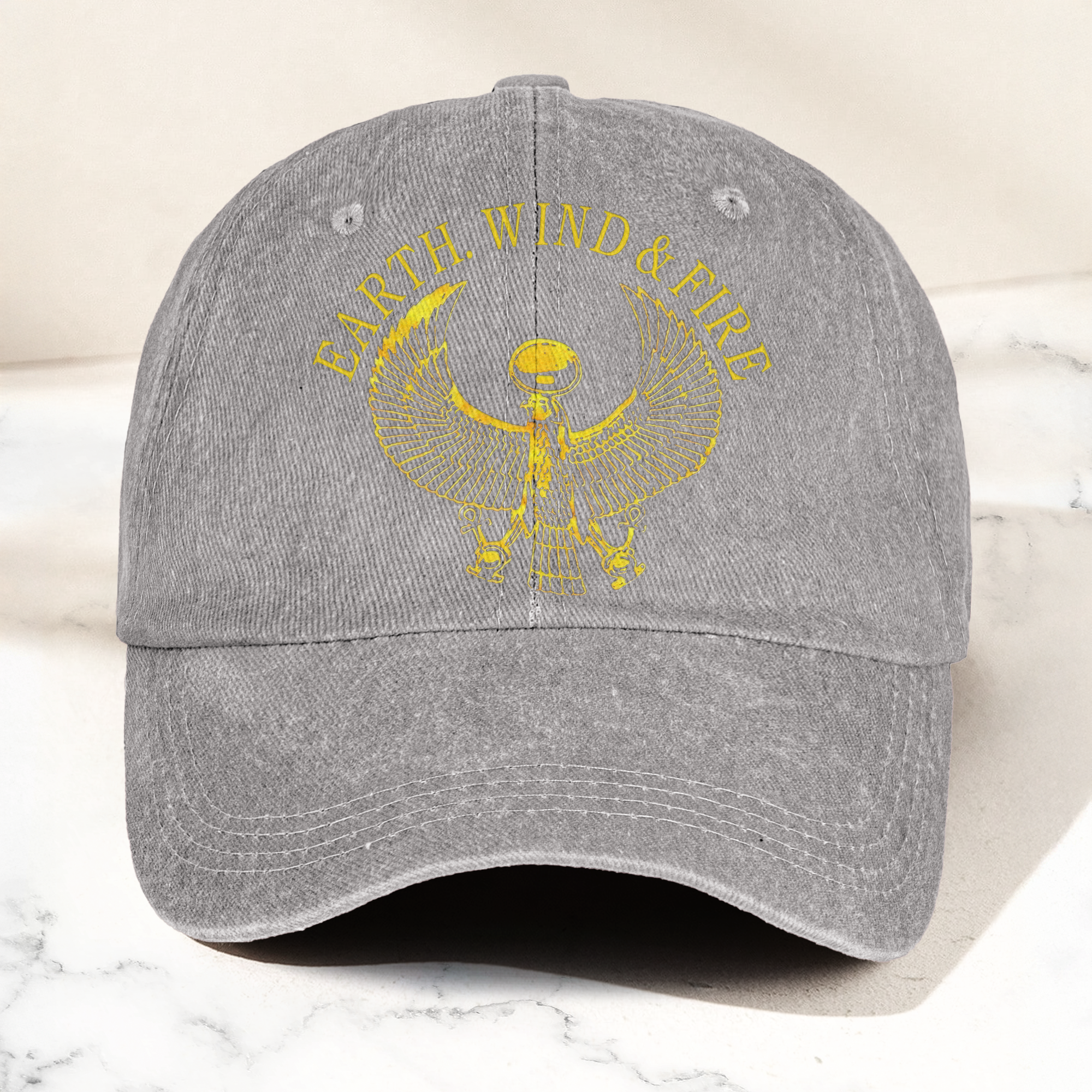 Earth Wind Fire Vintage Gold Egyptian Falcon Logo Denim Cap Retro Vintage Dad Cap Gift For Dad (With Box)