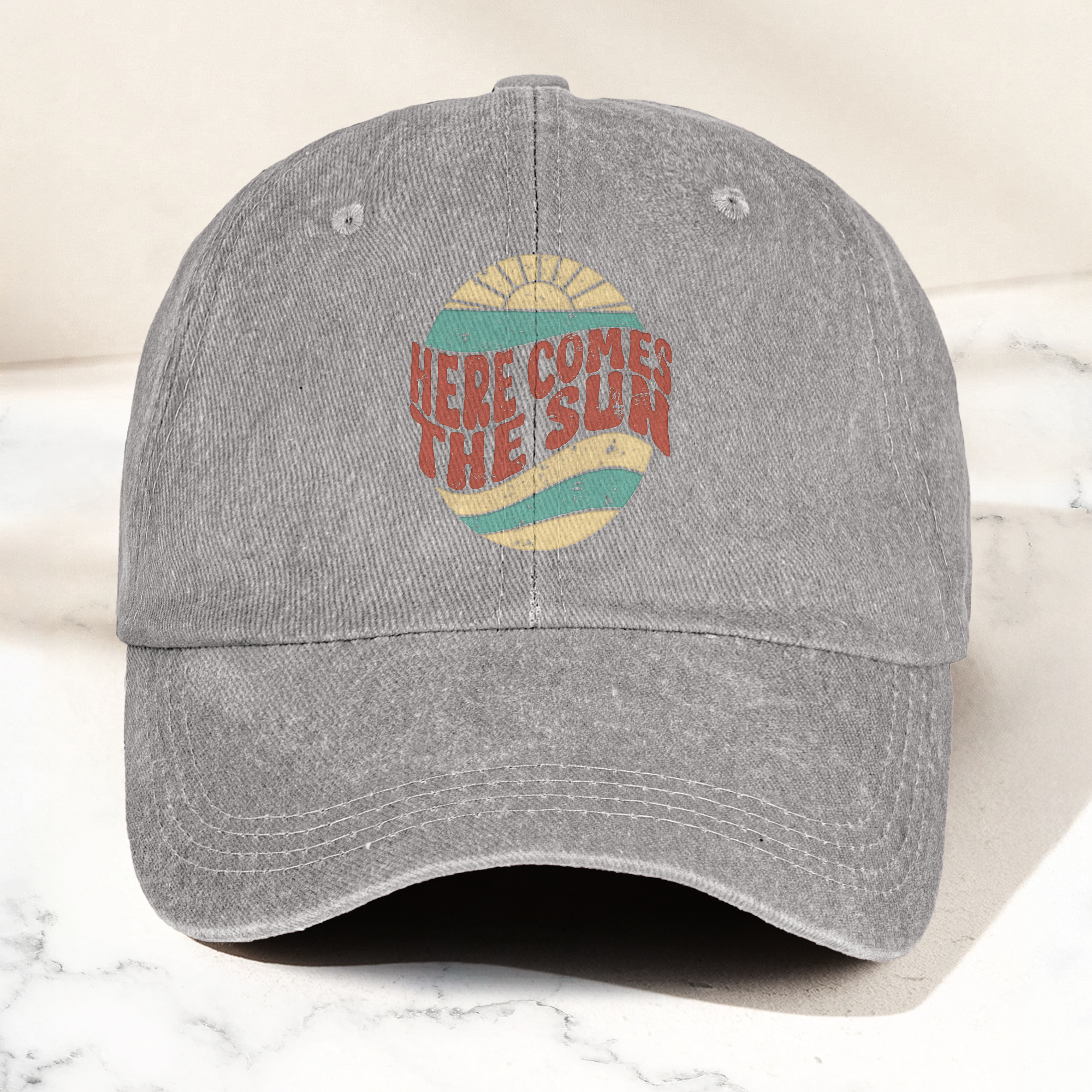 Groovy Here Comes The Sun Denim Cap Retro The Beatles Merch Gift for Dad (With Box)