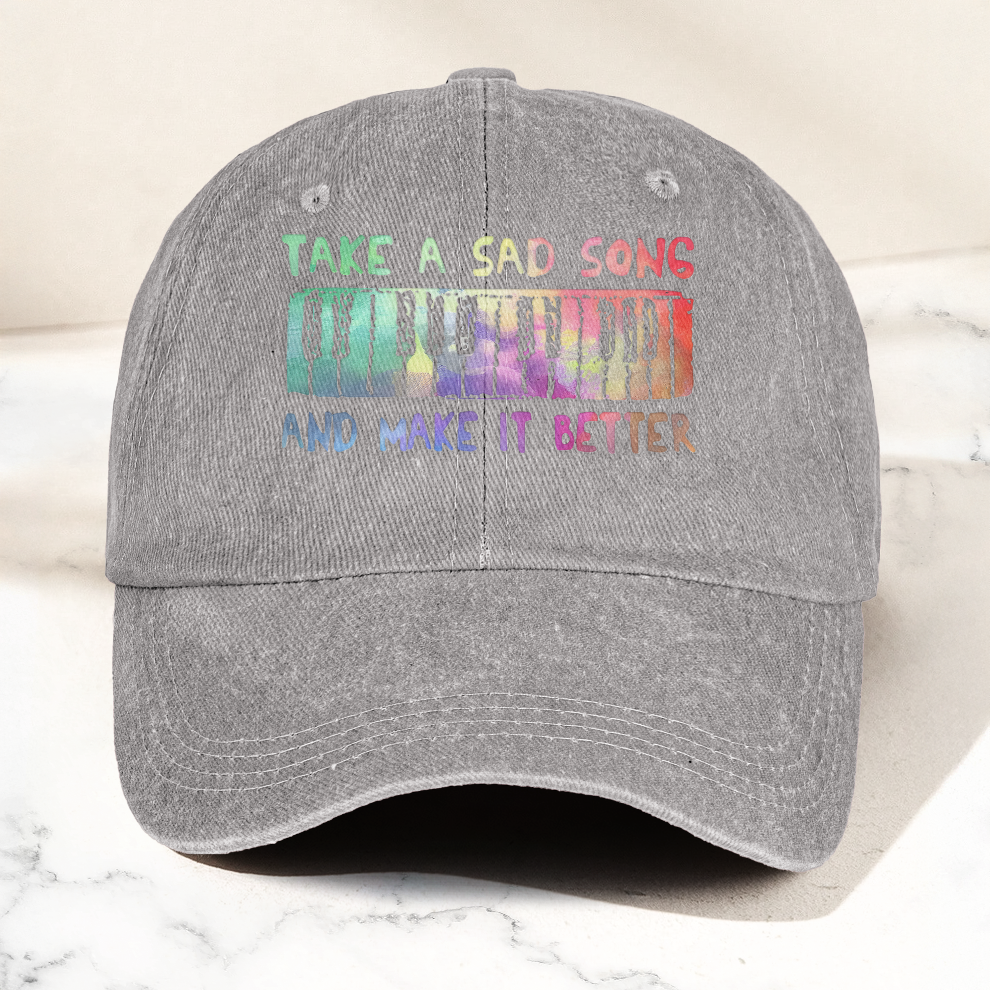 Take A Sad Song Piano Cap Vintage Blue Dad Hat, Retro Music Quote Minimalist Piano Hat (With Box)