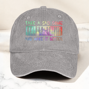 Take A Sad Song Piano Cap Vintage Blue Dad Hat, Retro Music Quote Minimalist Piano Hat (With Box)