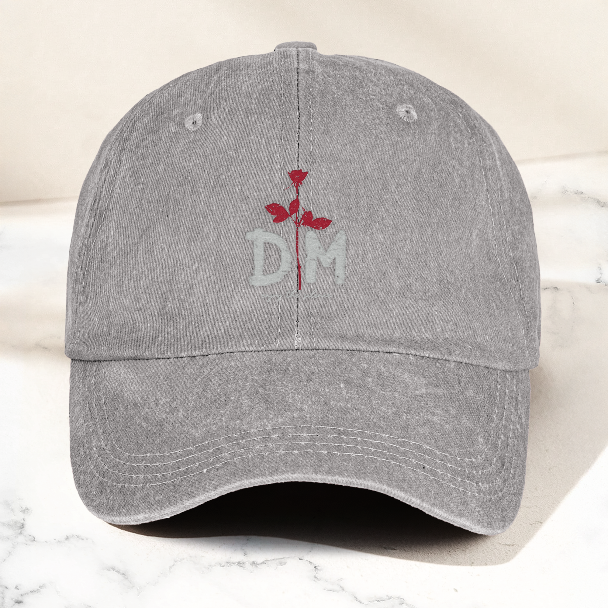 DM Rose Denim Cap Minimalist Depeche Mode Inspired Dad Hat (With Box)