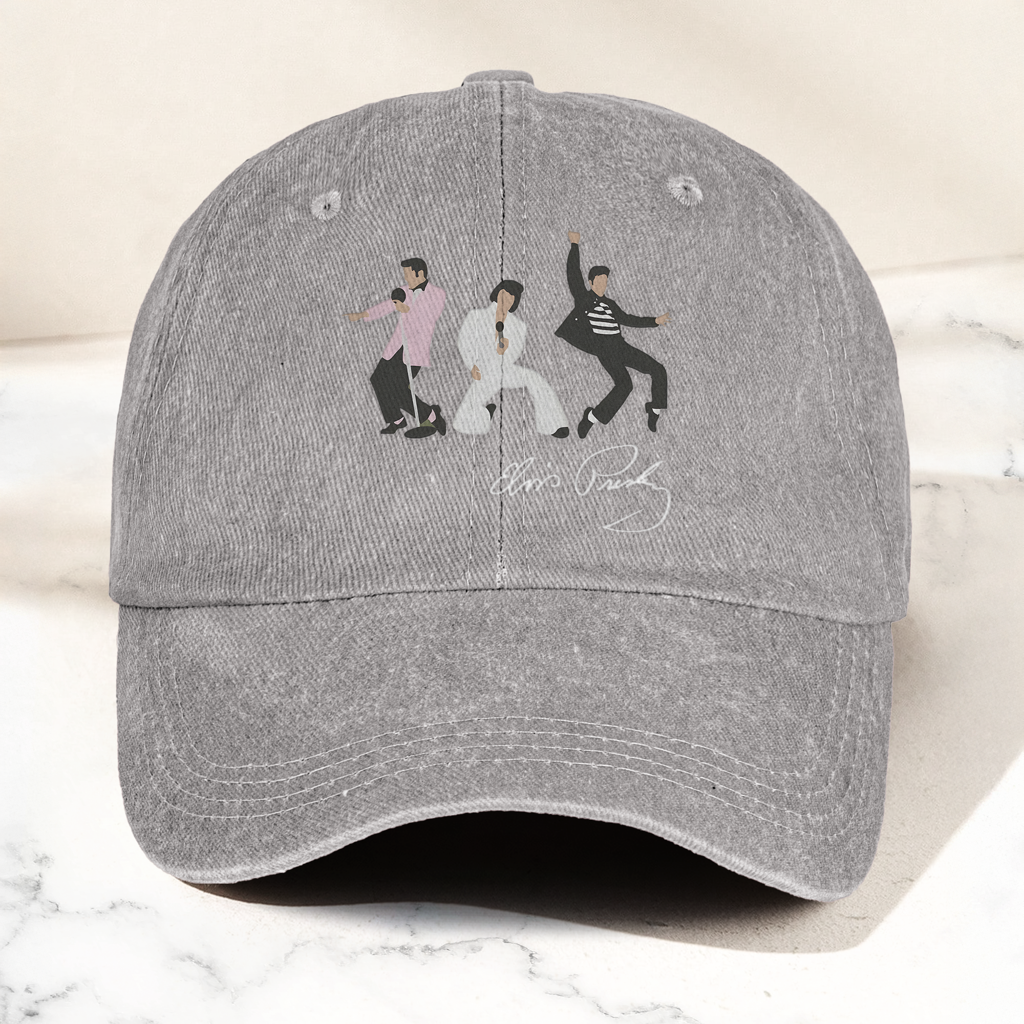 Elvis Presley With Sign Graphic Denim Cap Vintage Elvis Presley Album Merch Gift for Dad (With Box)