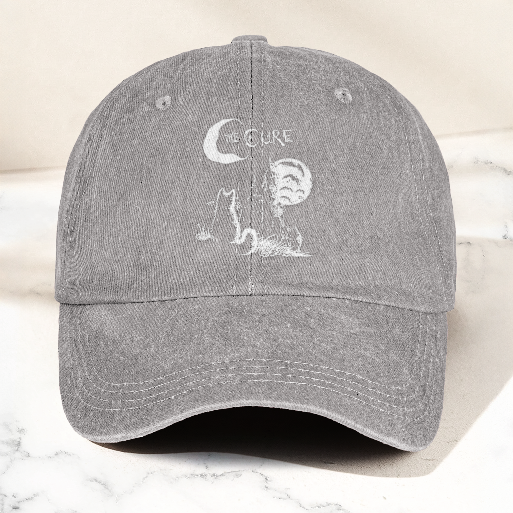 The Cure Vintage Cat Moon Denim Cap Vintage The Cure Band Album Merch Gift for Dad (With Box)