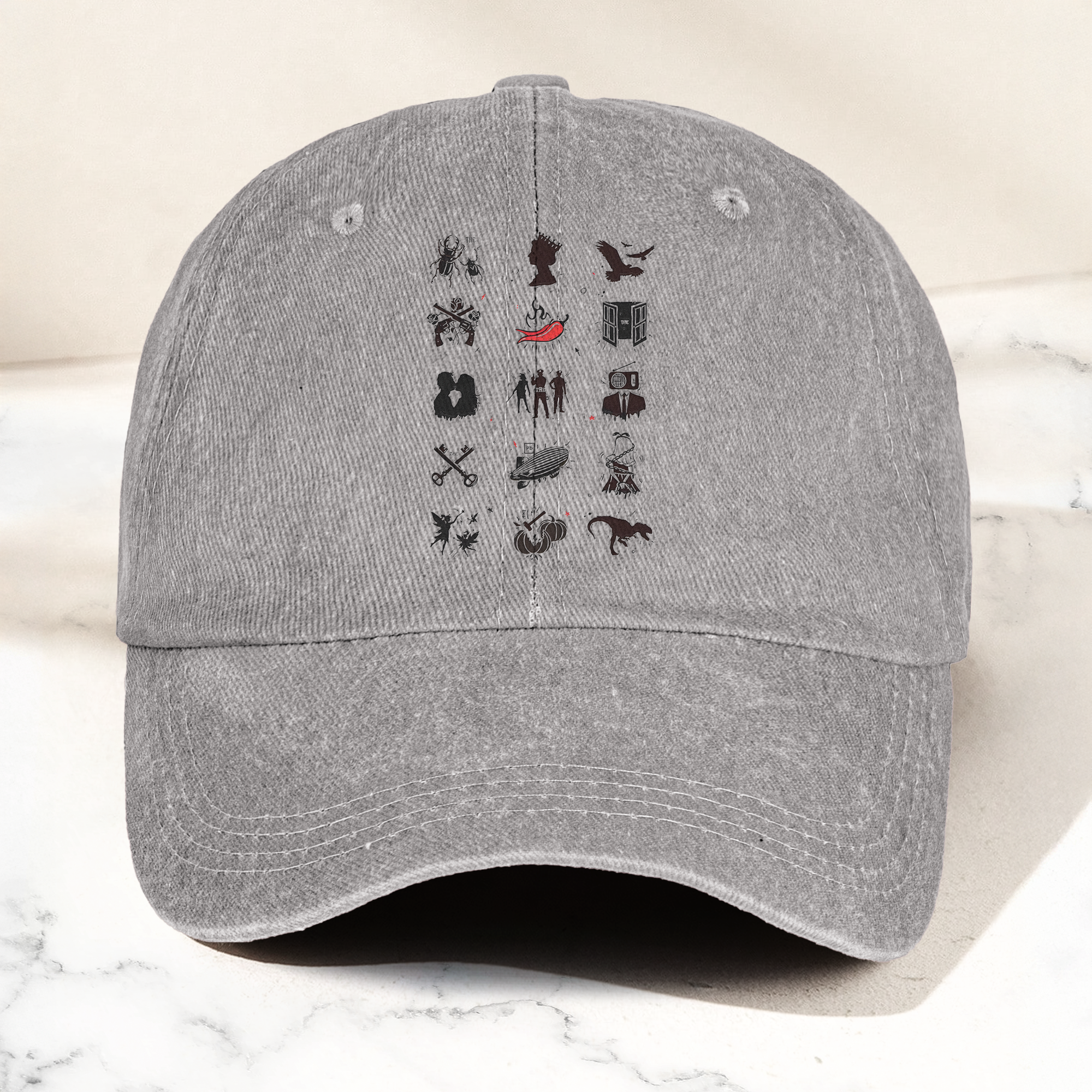 Talking Heads Symbols Cap Vintage Washed Black Dad Hat, Minimalist Alternative Rock Icon Hat (With Box)