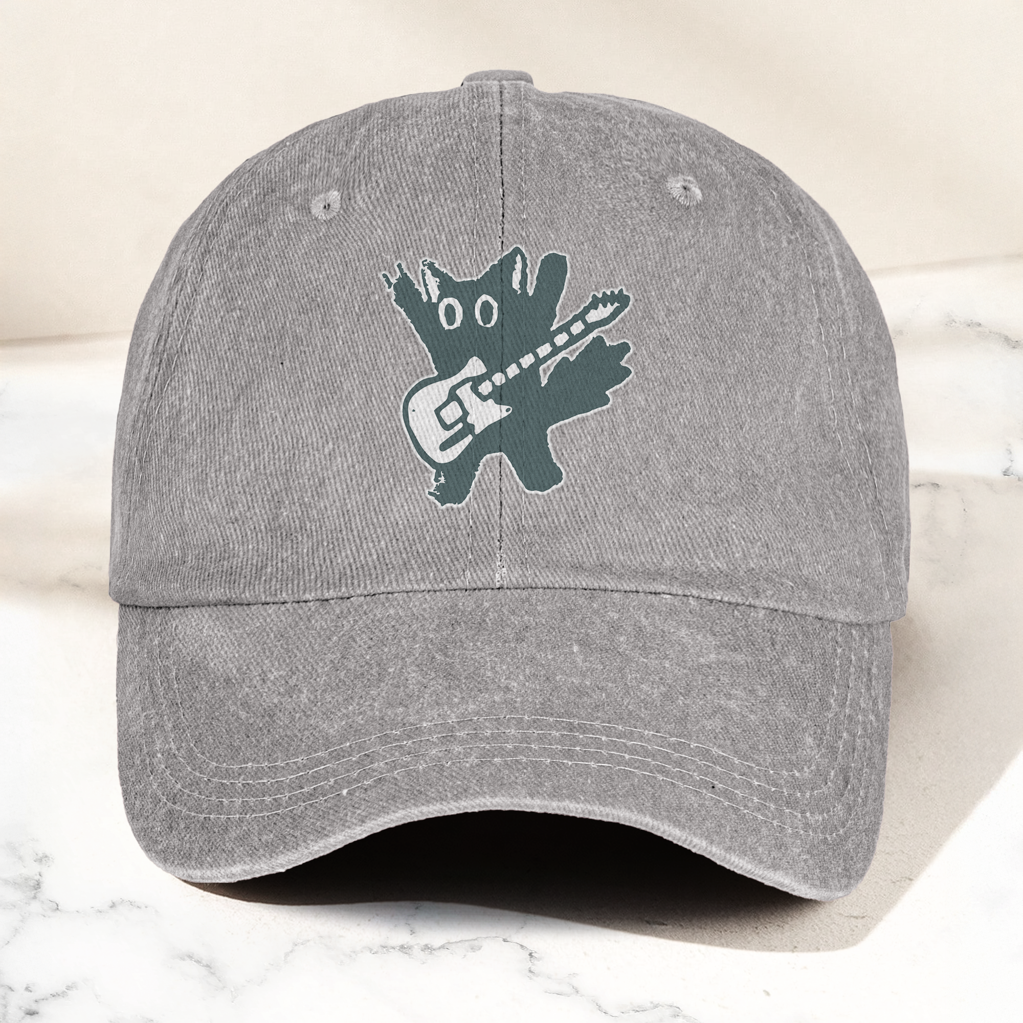 Rockstar Cat Artwork Vintage Denim Cap Retro The Cure Band Merch Gift for Dad (With Box)