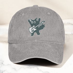 Rockstar Cat Artwork Vintage Denim Cap Retro The Cure Band Merch Gift for Dad (With Box)