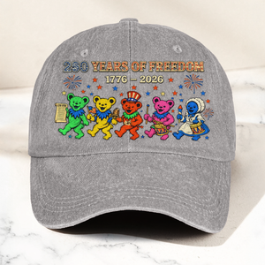 Grateful Dead 250 Years Of Freedom 1776 2026 4th of July Dancing Bears Denim Cap Retro Vintage Dad Cap Gift For Dad (With Box)
