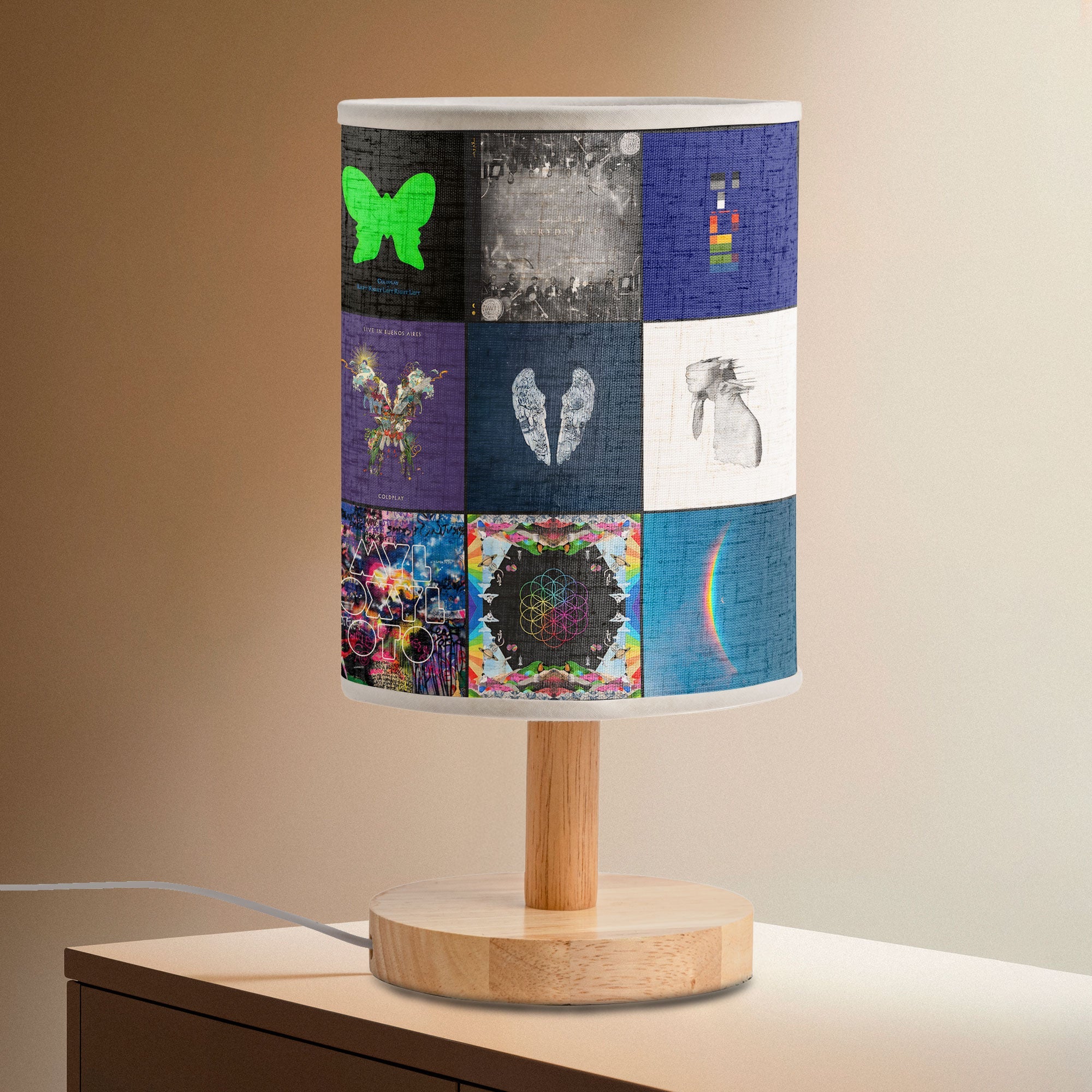 Coldplay Album Collage Fabric Lamp Alternative Rock Night Light for Music Lovers
