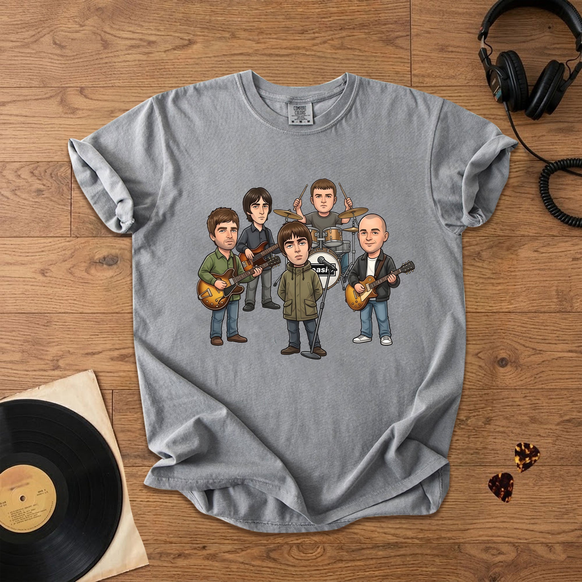 Oasis Cartoon Band Graphic T-Shirt Britpop Fan Tee