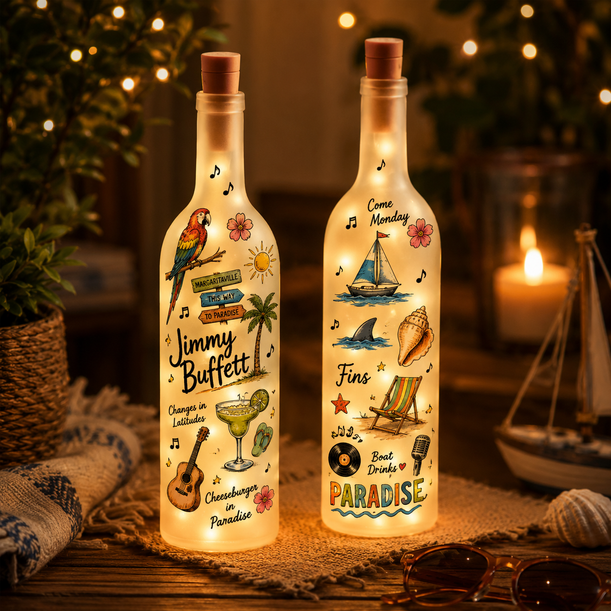 Jimmy Buffett Bottle Lamp Tropical Paradise LED Wine Bottle Lamp For Parrothead Fans