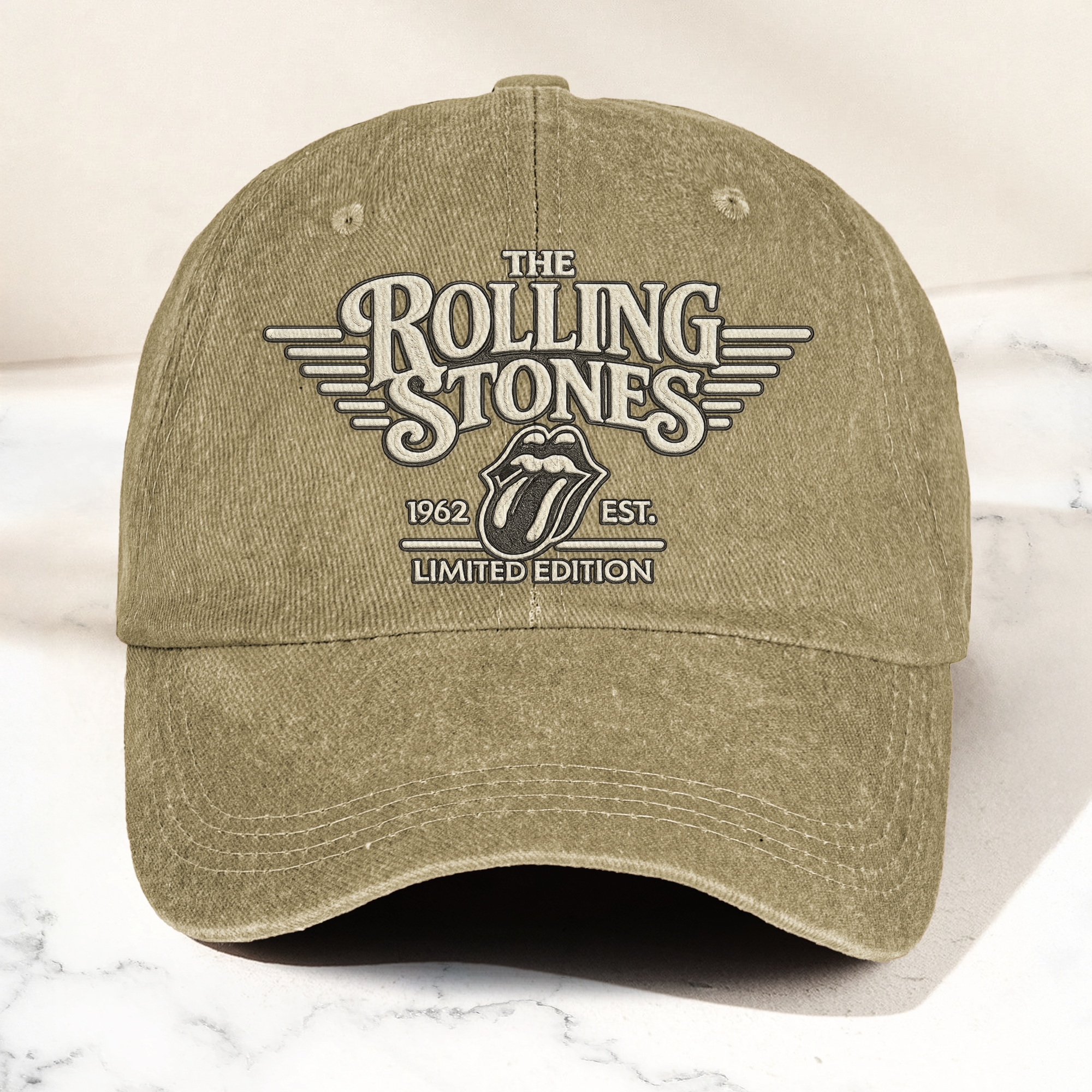 The Rolling Stones Tongue Logo Est 1962 Denim Cap Retro Vintage Dad Cap Gift For Dad (With Box)