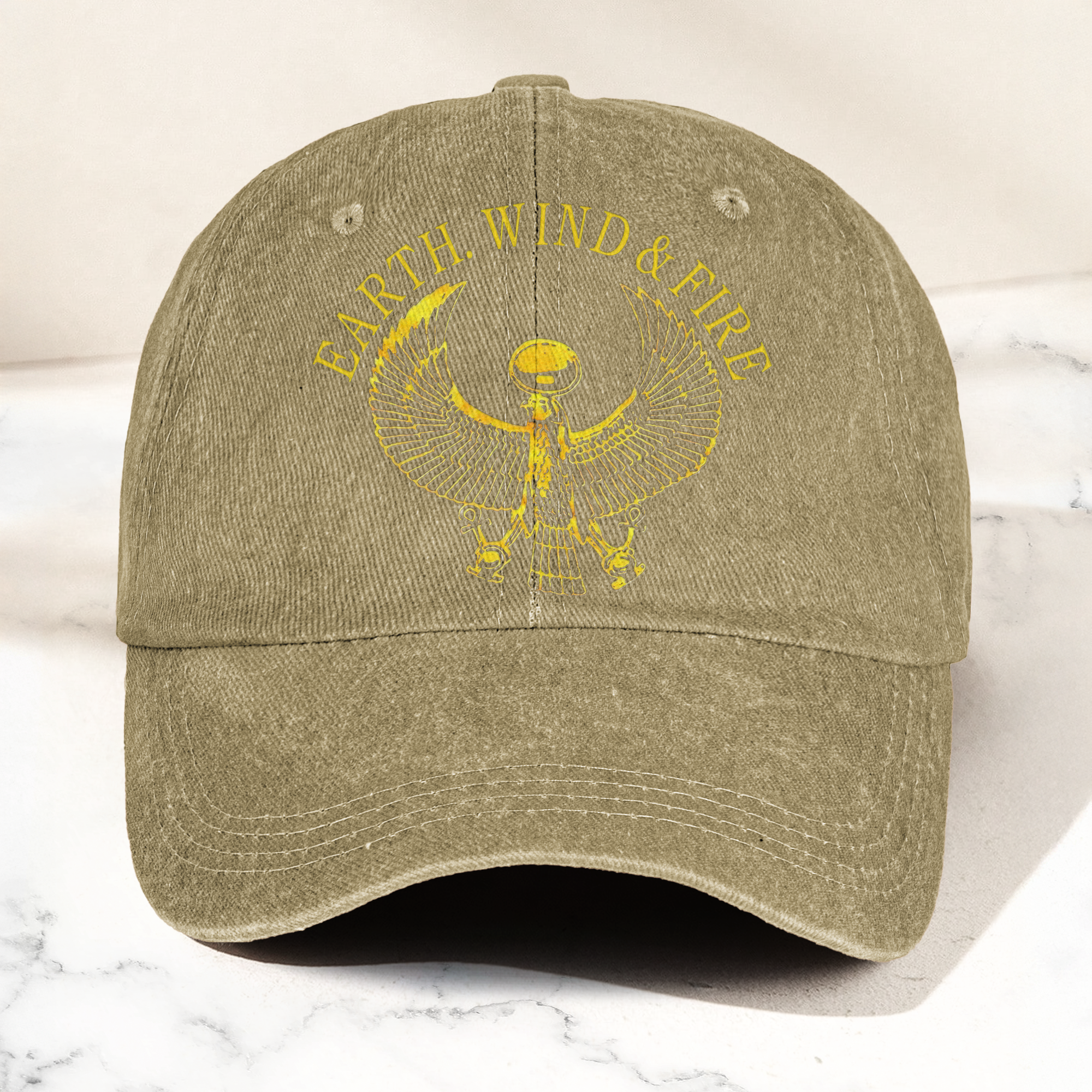 Earth Wind Fire Vintage Gold Egyptian Falcon Logo Denim Cap Retro Vintage Dad Cap Gift For Dad (With Box)