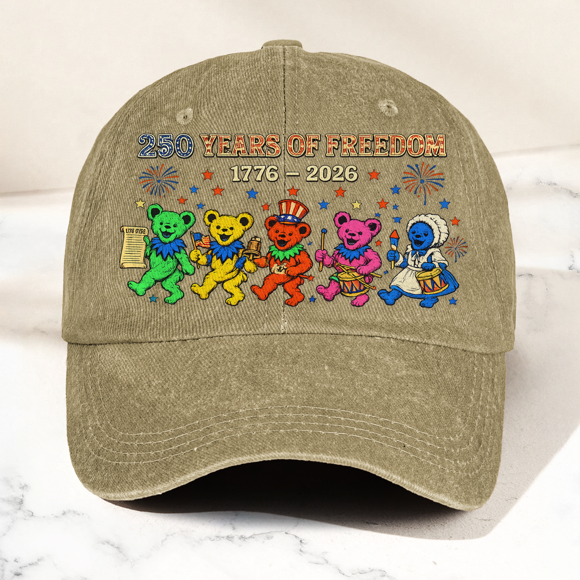 Grateful Dead 250 Years Of Freedom 1776 2026 4th of July Dancing Bears Denim Cap Retro Vintage Dad Cap Gift For Dad (With Box)