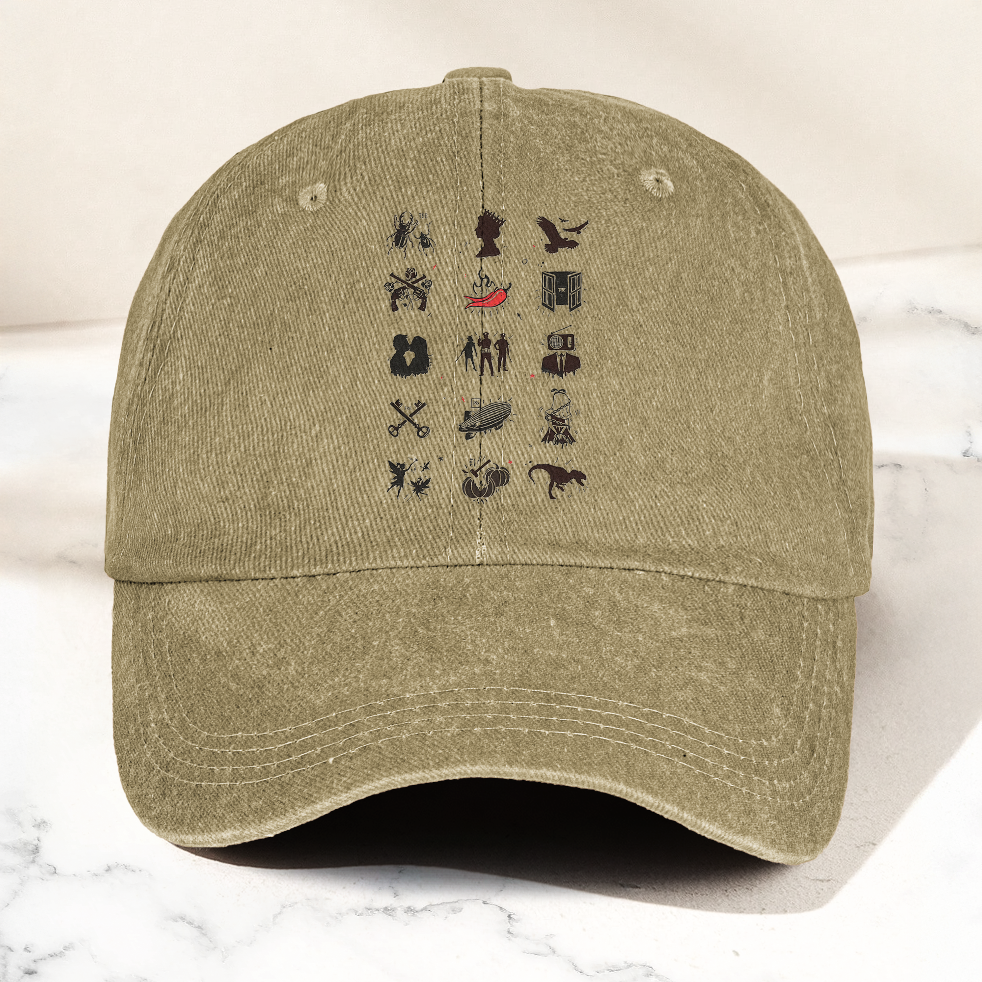 Talking Heads Symbols Cap Vintage Washed Black Dad Hat, Minimalist Alternative Rock Icon Hat (With Box)