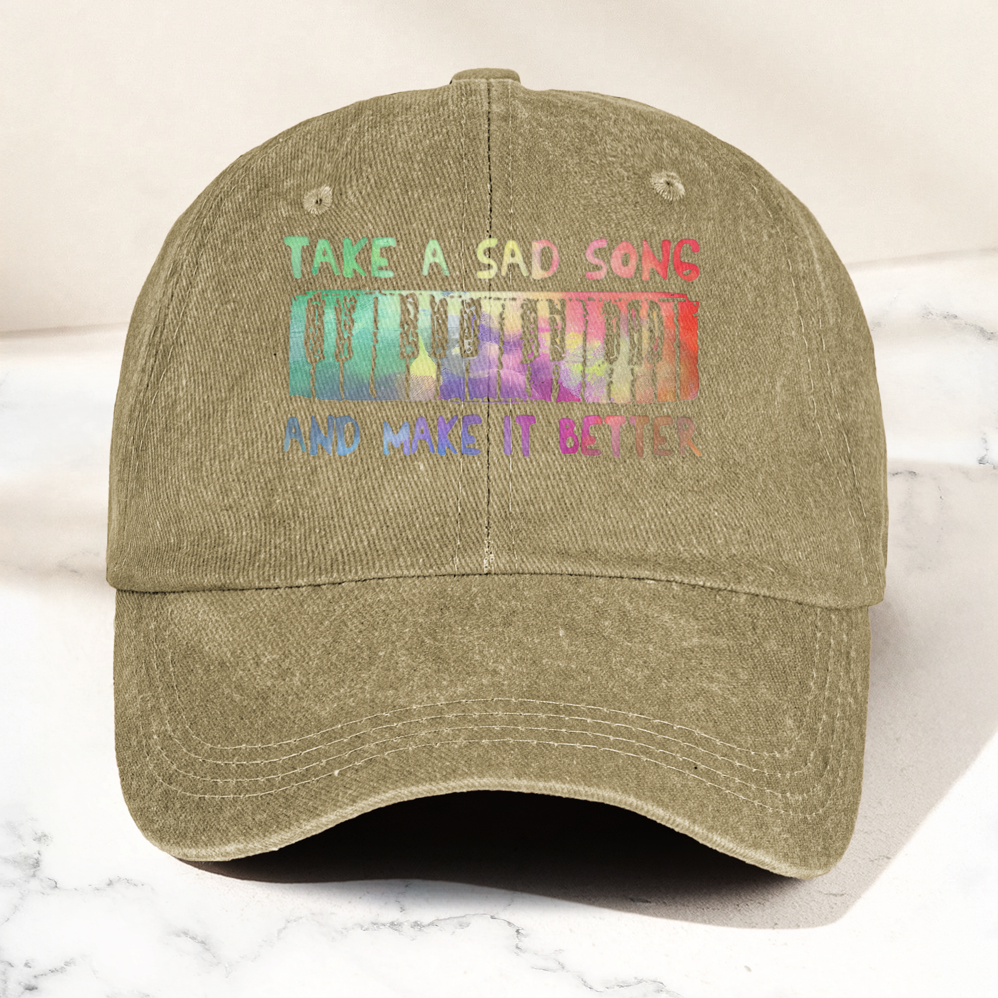 Take A Sad Song Piano Cap Vintage Blue Dad Hat, Retro Music Quote Minimalist Piano Hat (With Box)