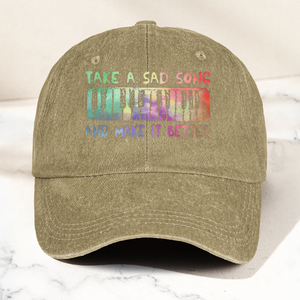 Take A Sad Song Piano Cap Vintage Blue Dad Hat, Retro Music Quote Minimalist Piano Hat (With Box)