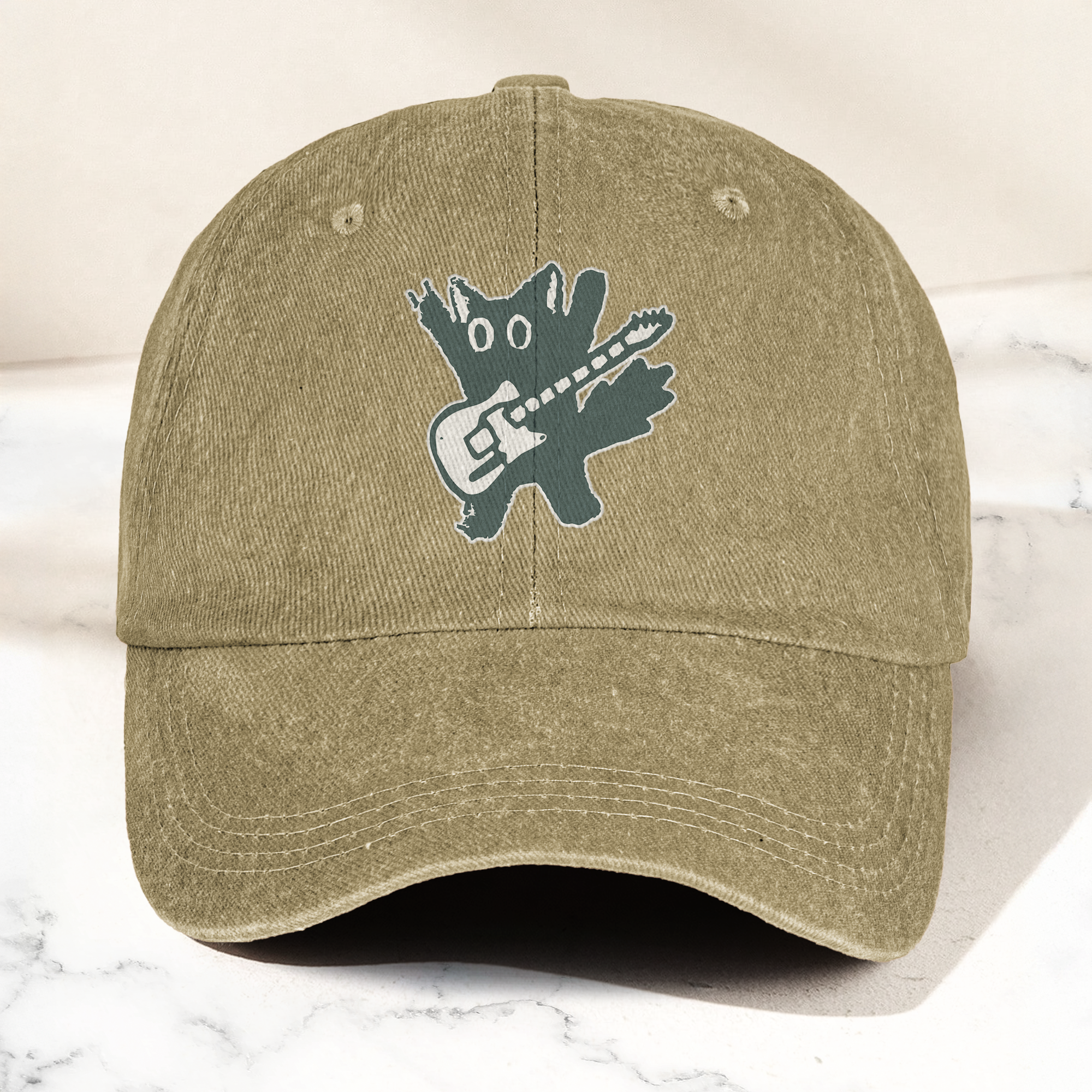 Rockstar Cat Artwork Vintage Denim Cap Retro The Cure Band Merch Gift for Dad (With Box)