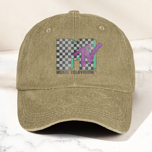 MTV Checkerboard Logo Cap Vintage Washed Hat, Retro 80s Music Television Streetwear Hat (With Box)