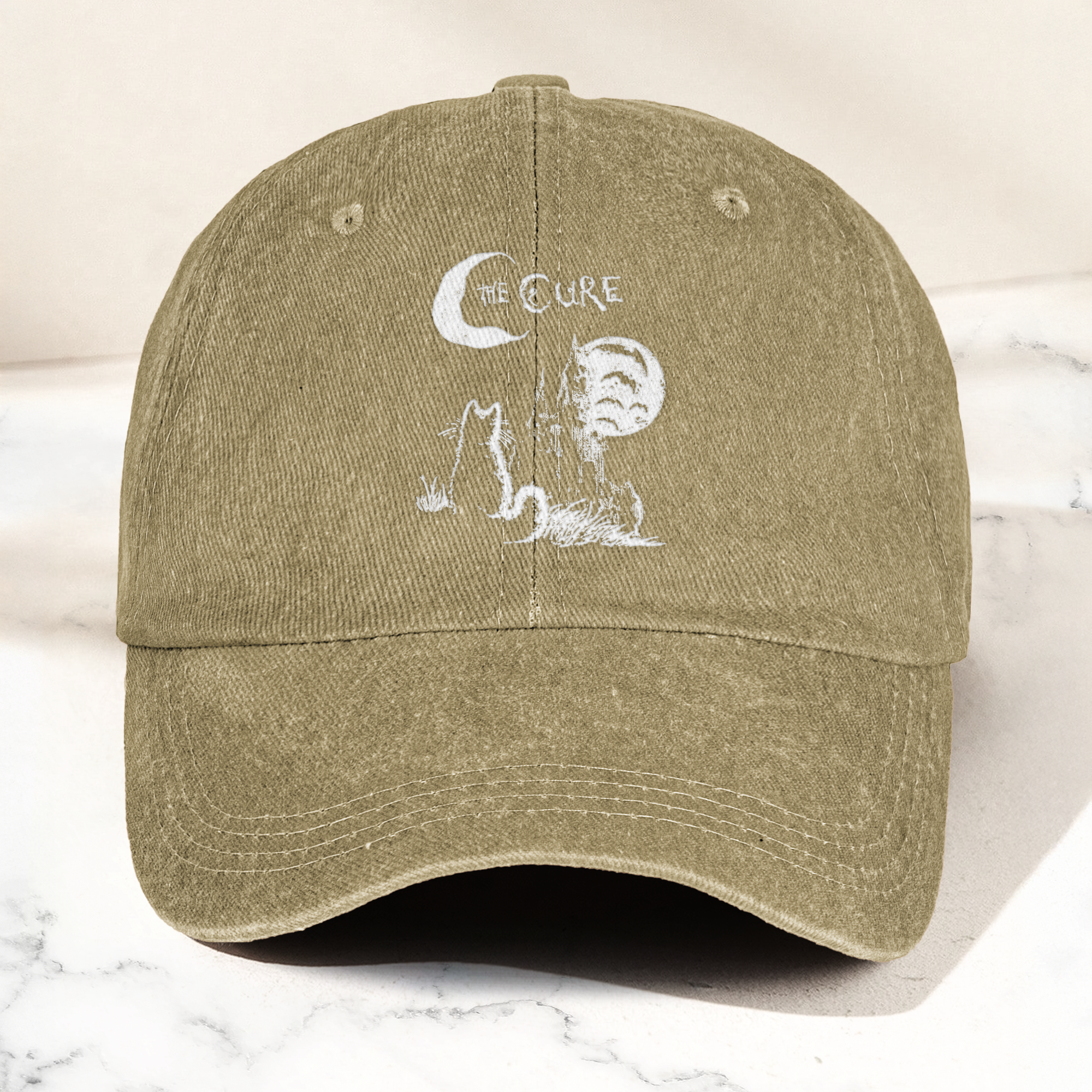 The Cure Vintage Cat Moon Denim Cap Vintage The Cure Band Album Merch Gift for Dad (With Box)