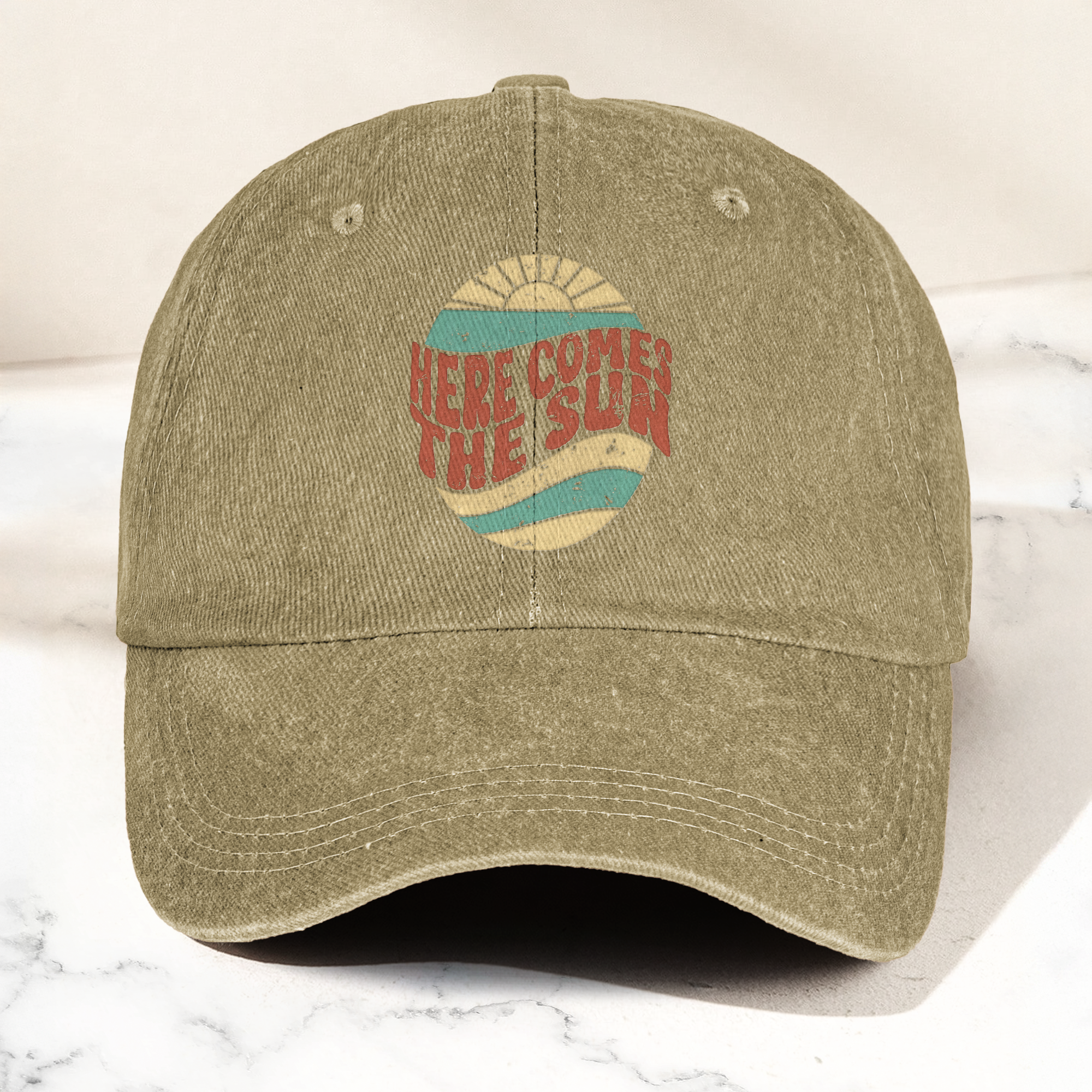 Groovy Here Comes The Sun Denim Cap Retro The Beatles Merch Gift for Dad (With Box)