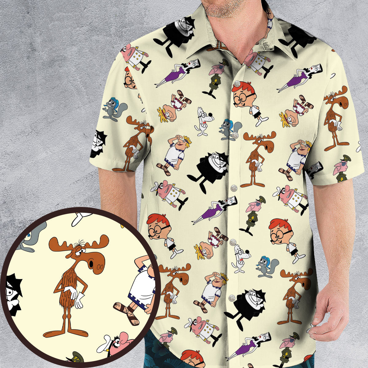 60s The Adventures Of Rocky And Bullwinkle and Friends Hawaiian Shirt