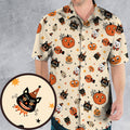 Vintage Halloween Cat Pumpkin Moon Spooky Traditional Owl Ghost  Hawaiian Shirt