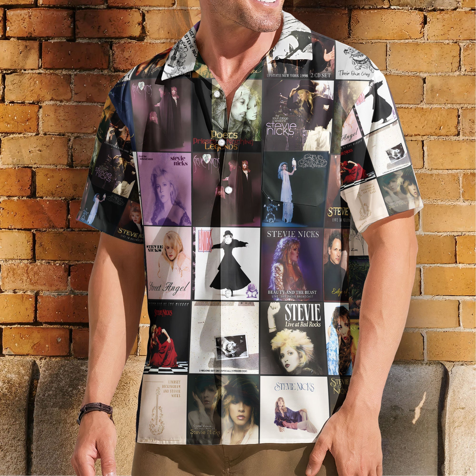 Stevie Nicks Hawaiian Shirt – Album Cover Collage Classic Rock Summer Button Up