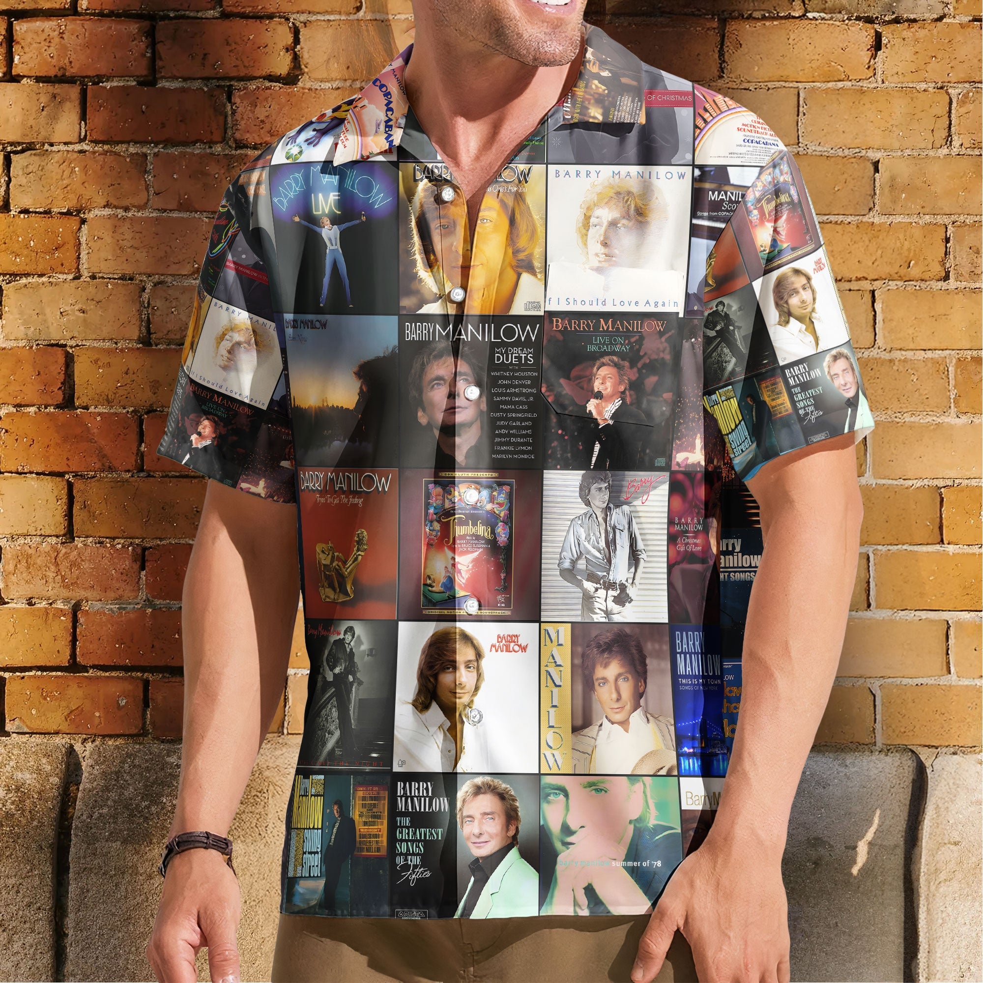 Barry Manilow Hawaiian Shirt – Album Cover Collage Classic Pop Summer Button Up