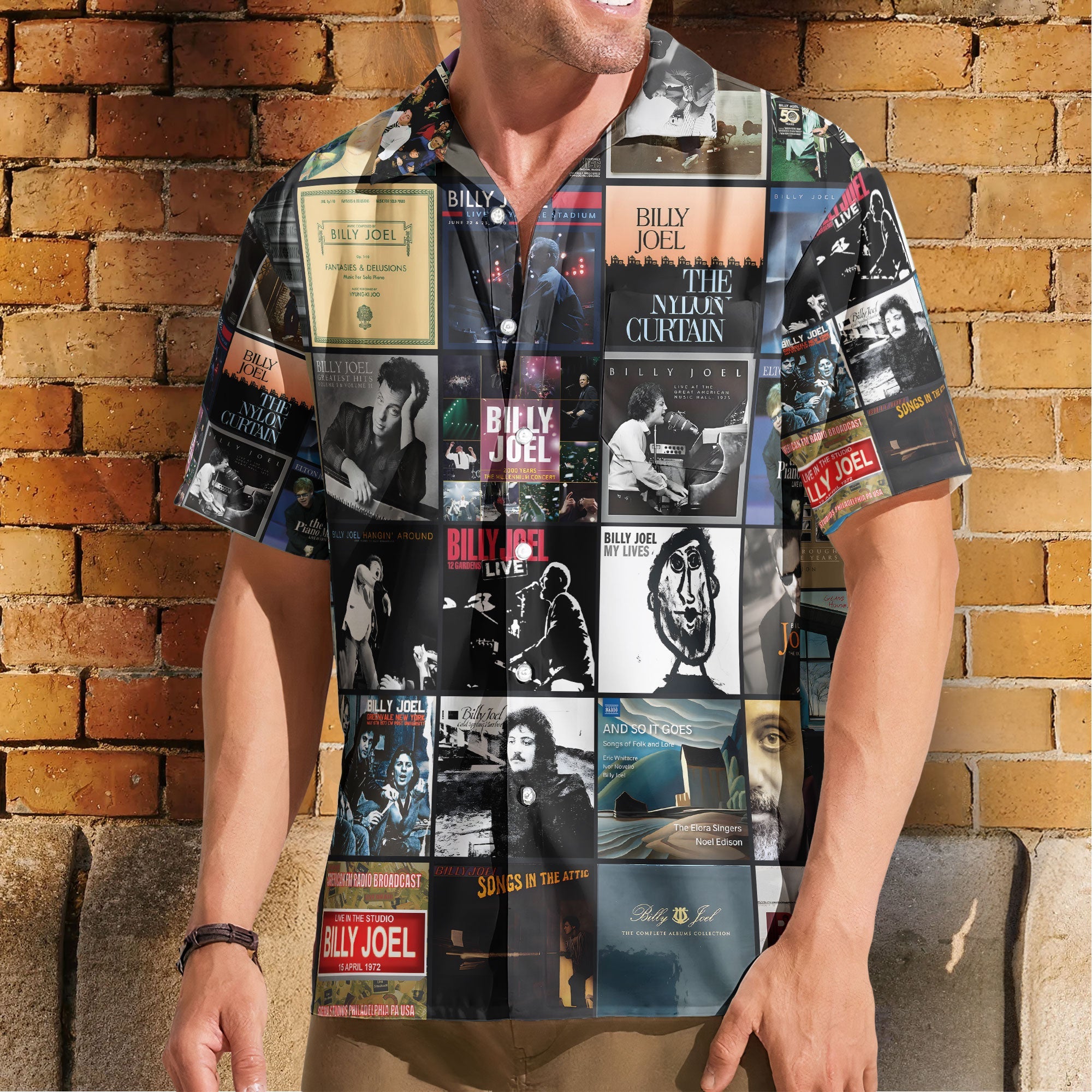 Billy Joel Hawaiian Shirt – Album Cover Collage Classic Rock Summer Button Up
