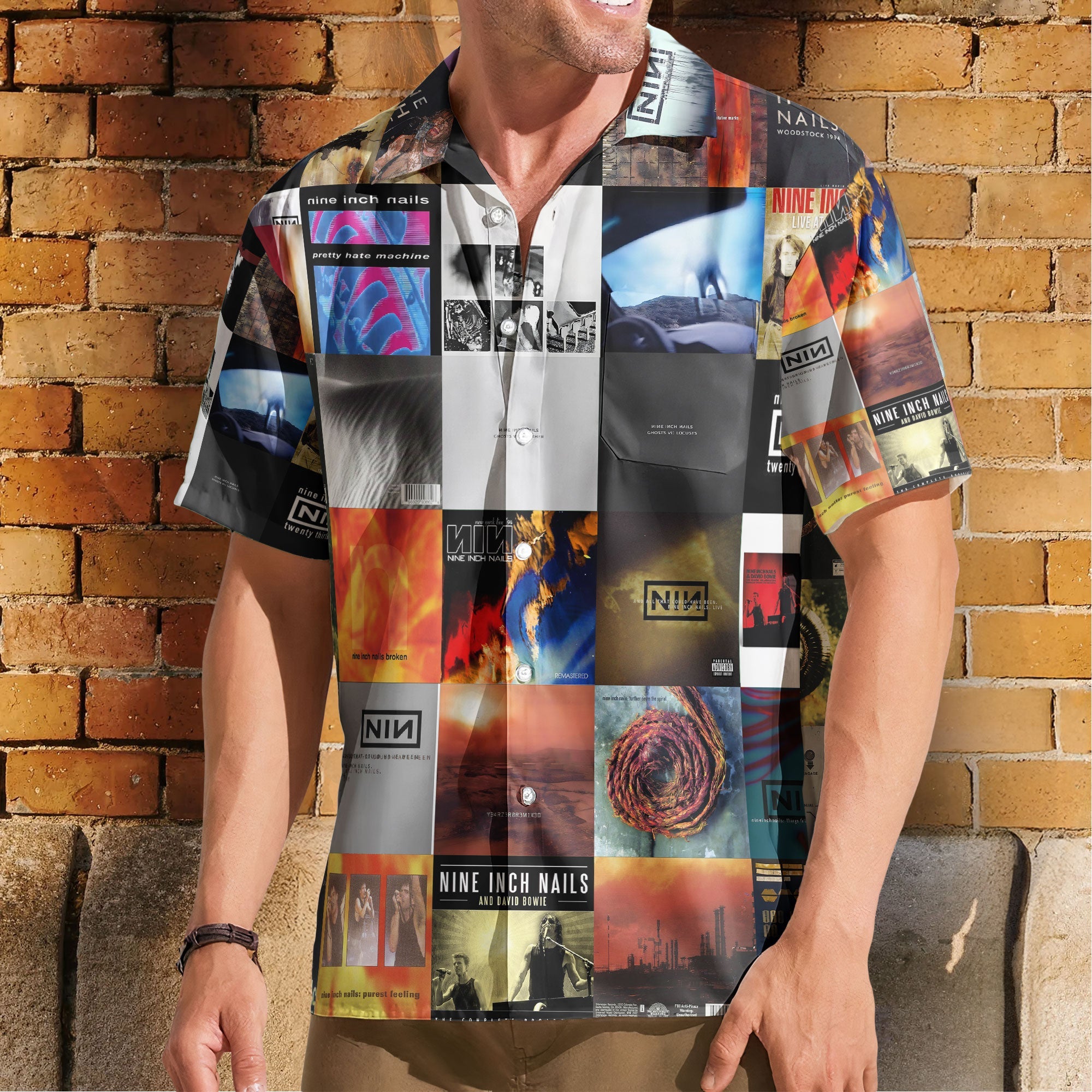 Nine Inch Nails Hawaiian Shirt – Album Cover Collage Industrial Rock Summer Button Up