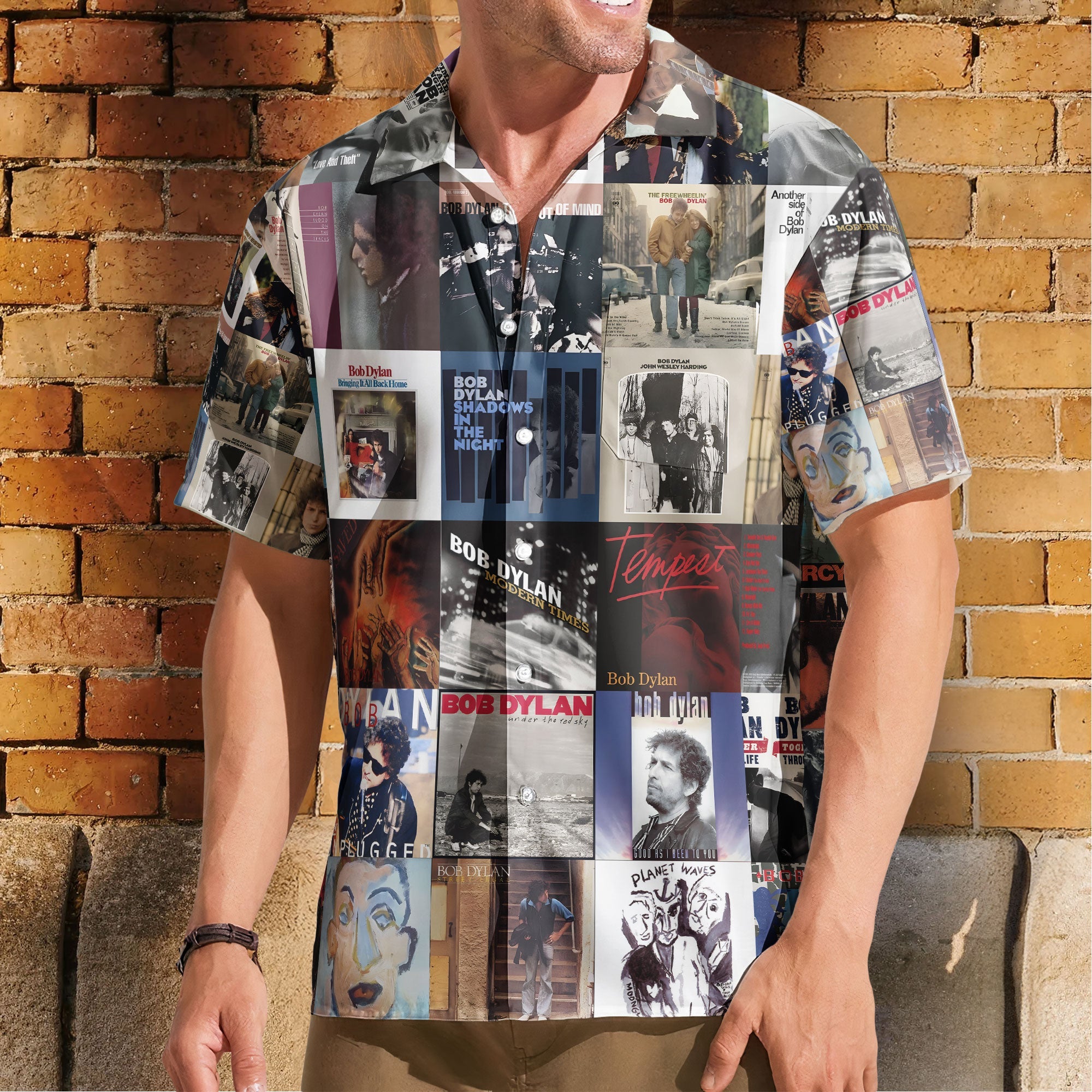 Bob Dylan Hawaiian Shirt – Album Cover Collage Folk Rock Summer Button Up