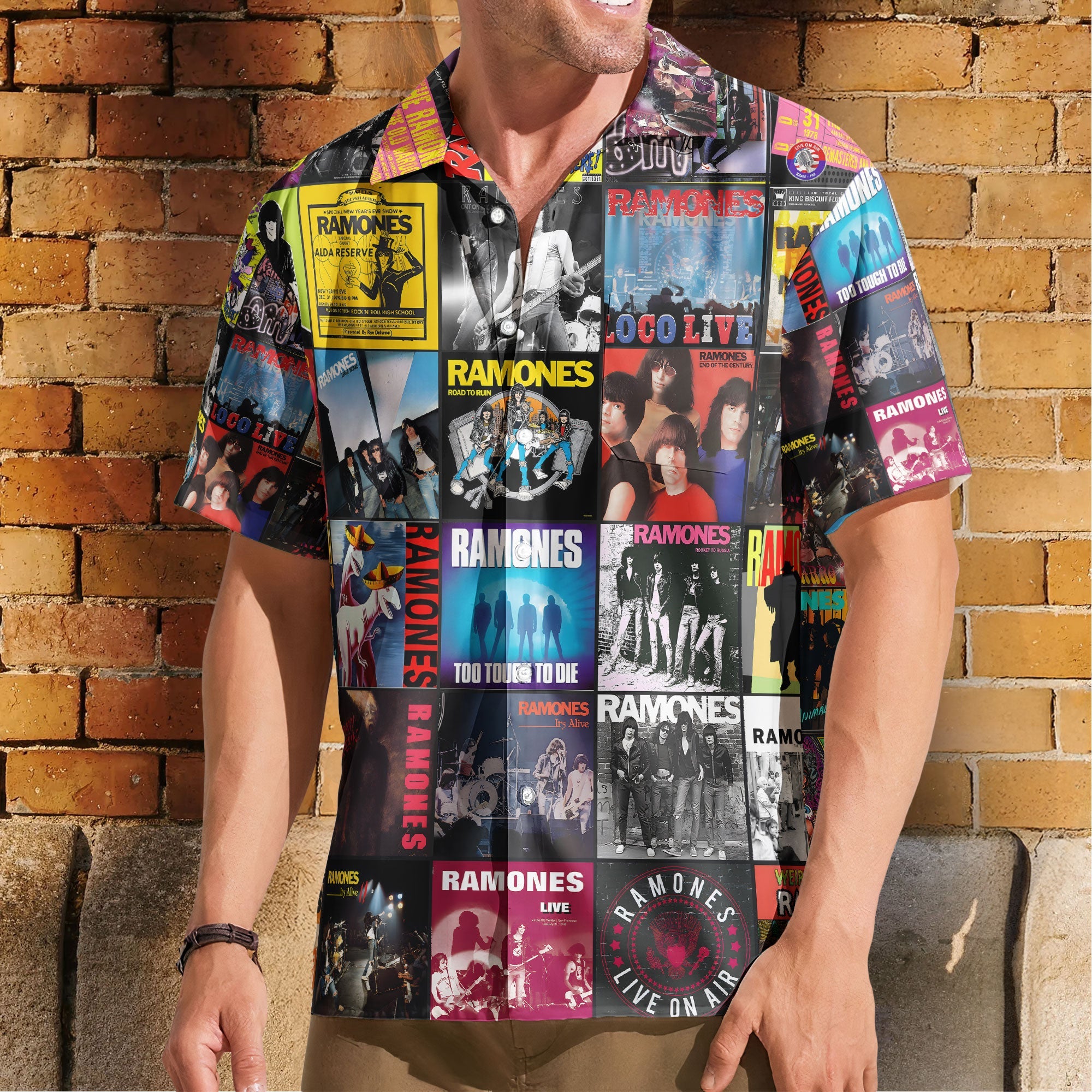 Ramones Hawaiian Shirt – Album Cover Collage Punk Rock Summer Button Up