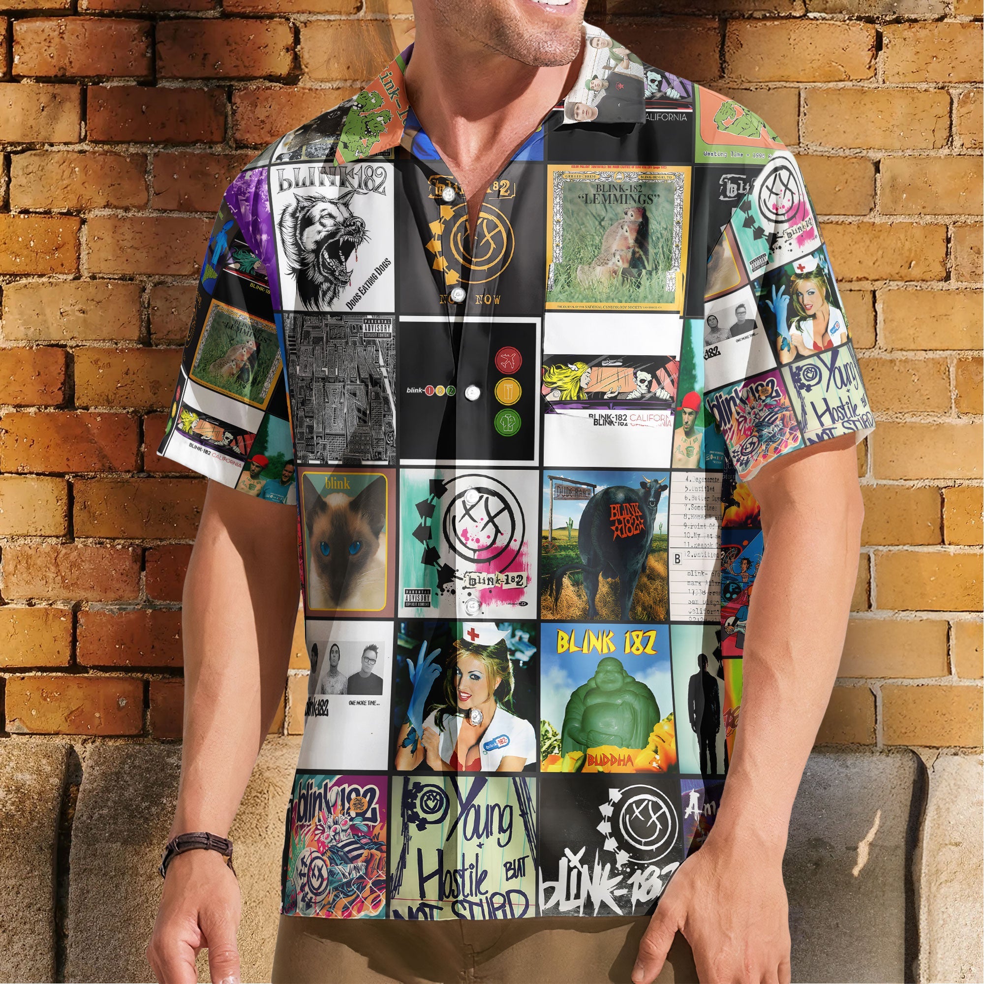 Blink-182 Hawaiian Shirt – Album Cover Collage Pop Punk Summer Button Up