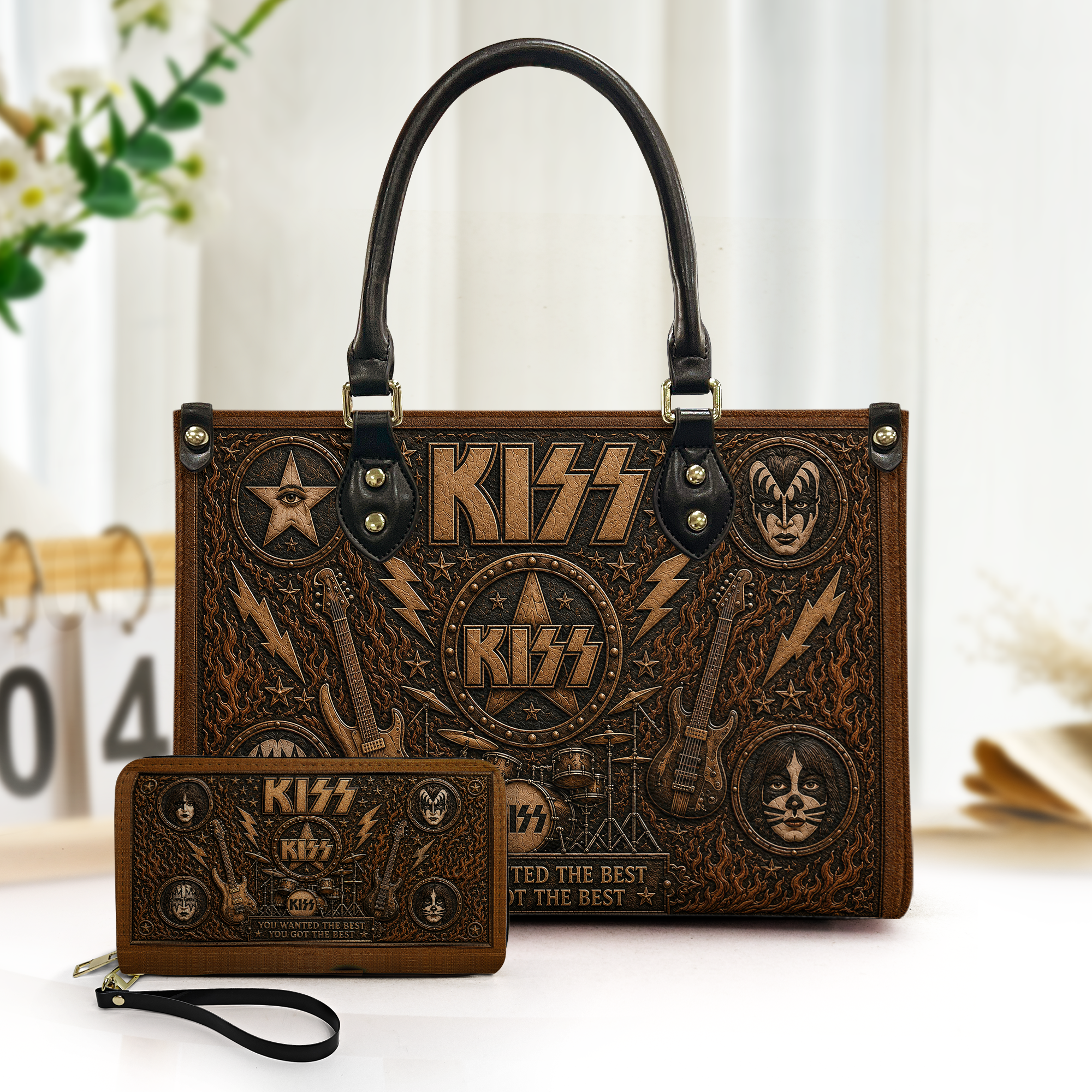 KISS Handbag, Tote Bag and Wallet Set - Vintage Embossed Purse Set Hard Rock Fan Gift