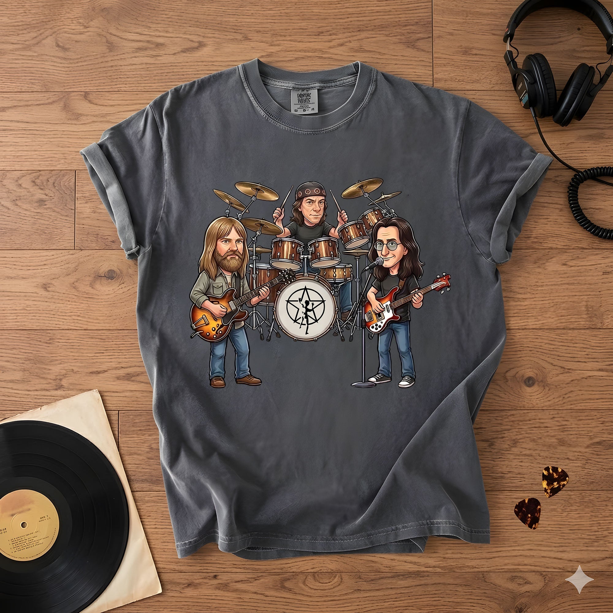 Rush Inspired Caricature Comfort Tee Vintage Progressive Rock Band Shirt, Funny Music Fan Gift, Classic Rock T-Shirt