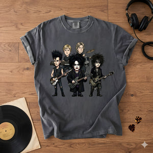 The Cure Inspired Caricature Comfort Tee, Gothic Rock Band Shirt, Dark Aesthetic T-Shirt, 80s Alternative Music Gift