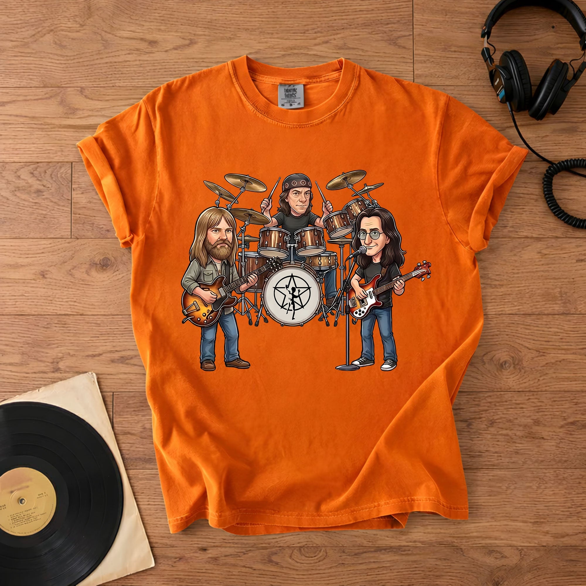 Rush Inspired Caricature Comfort Tee Vintage Progressive Rock Band Shirt, Funny Music Fan Gift, Classic Rock T-Shirt