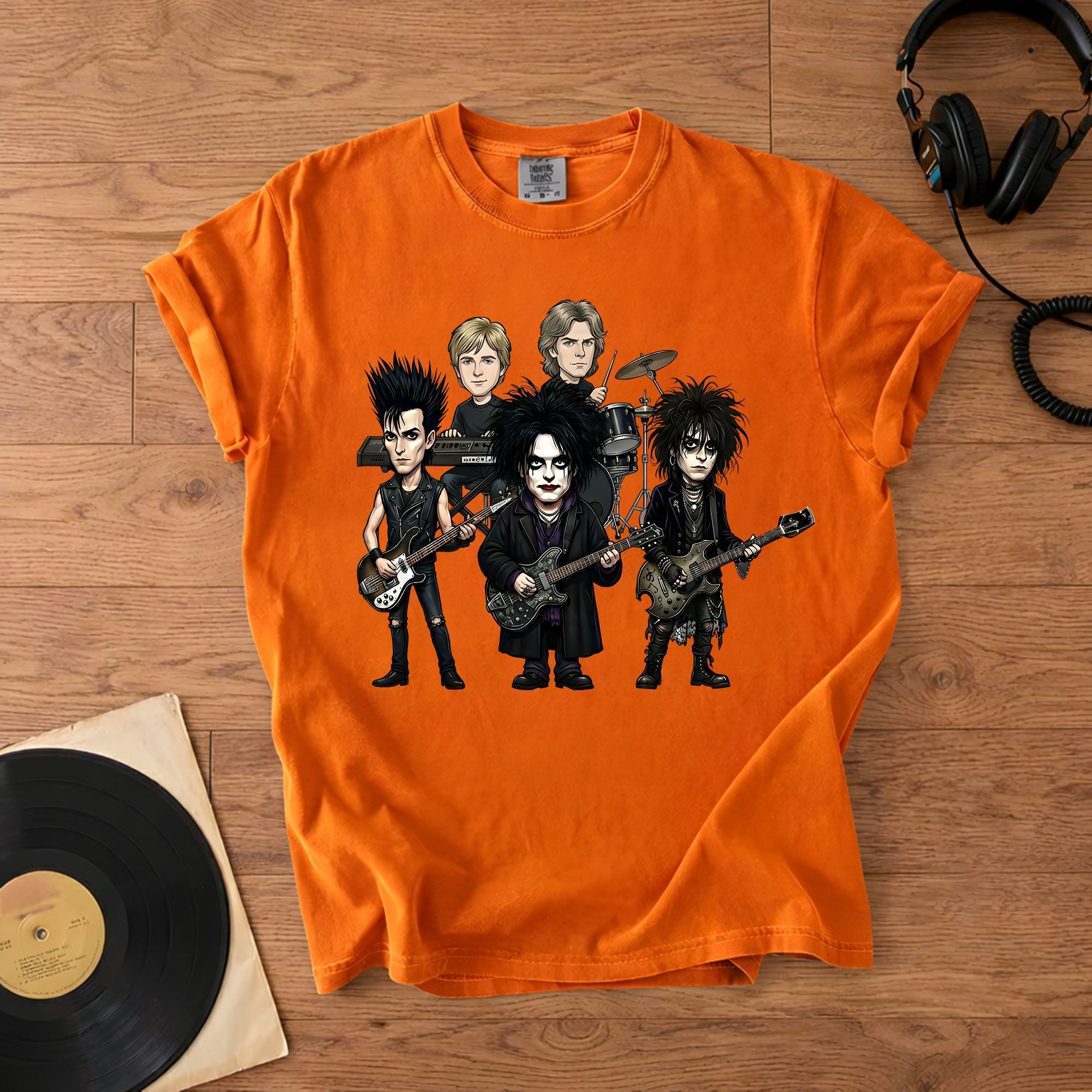 The Cure Inspired Caricature Comfort Tee, Gothic Rock Band Shirt, Dark Aesthetic T-Shirt, 80s Alternative Music Gift