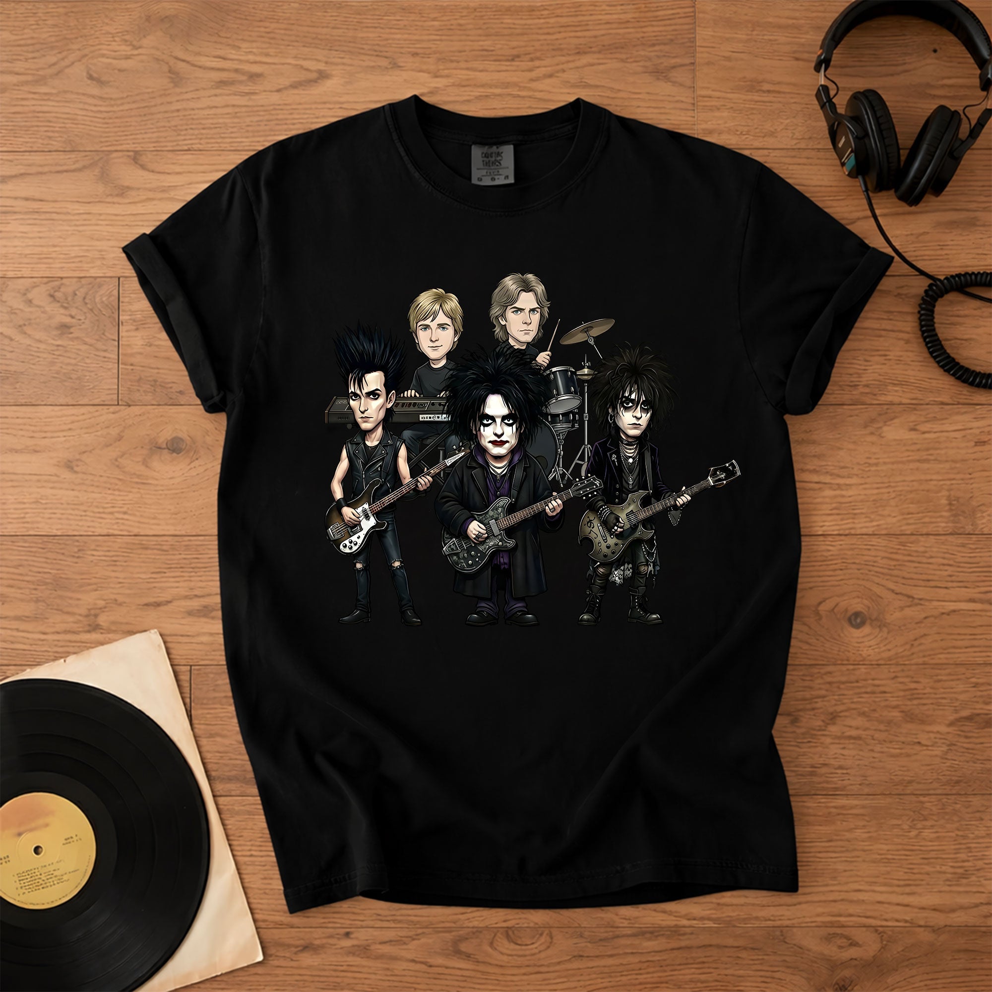 The Cure Inspired Caricature Comfort Tee, Gothic Rock Band Shirt, Dark Aesthetic T-Shirt, 80s Alternative Music Gift