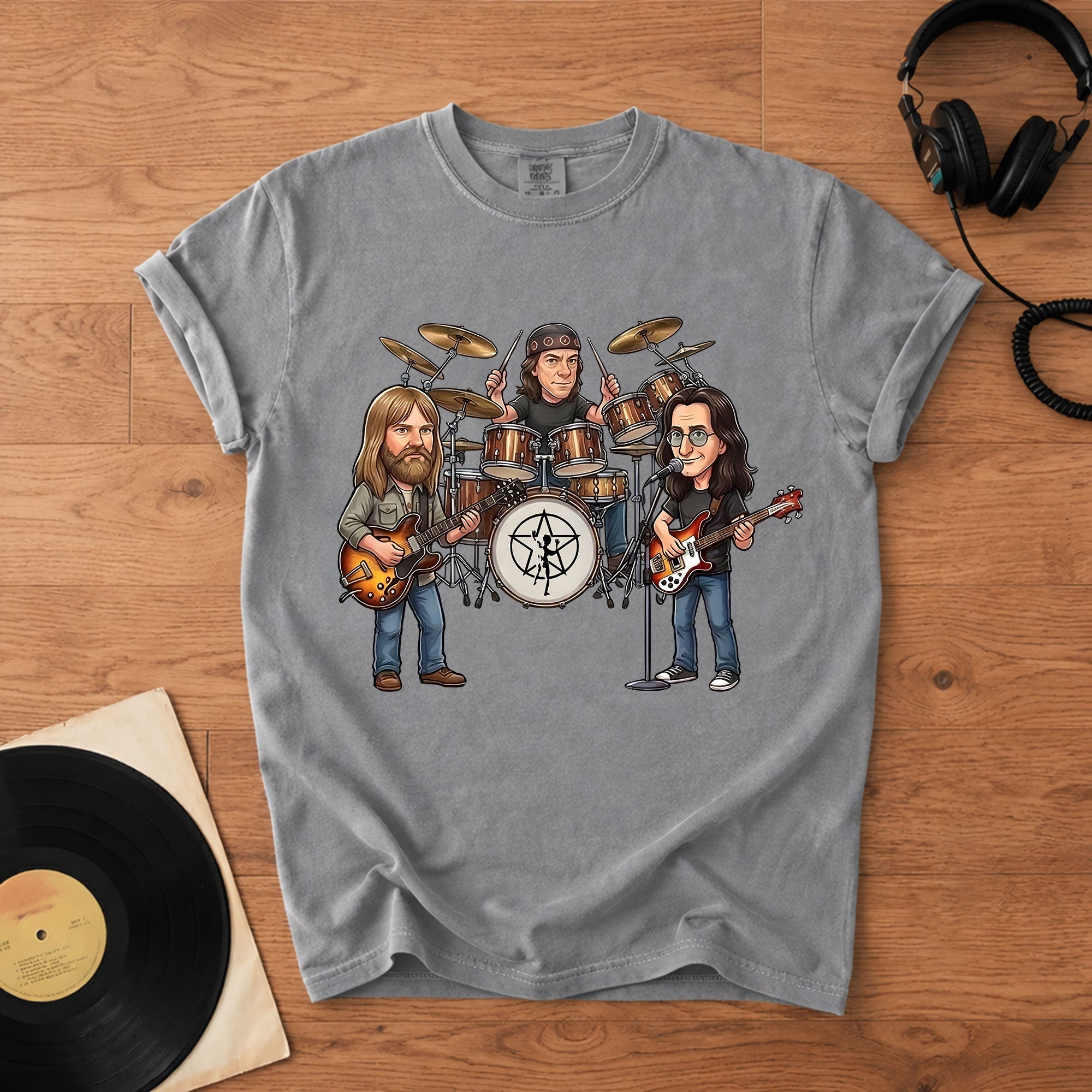 Rush Inspired Caricature Comfort Tee Vintage Progressive Rock Band Shirt, Funny Music Fan Gift, Classic Rock T-Shirt