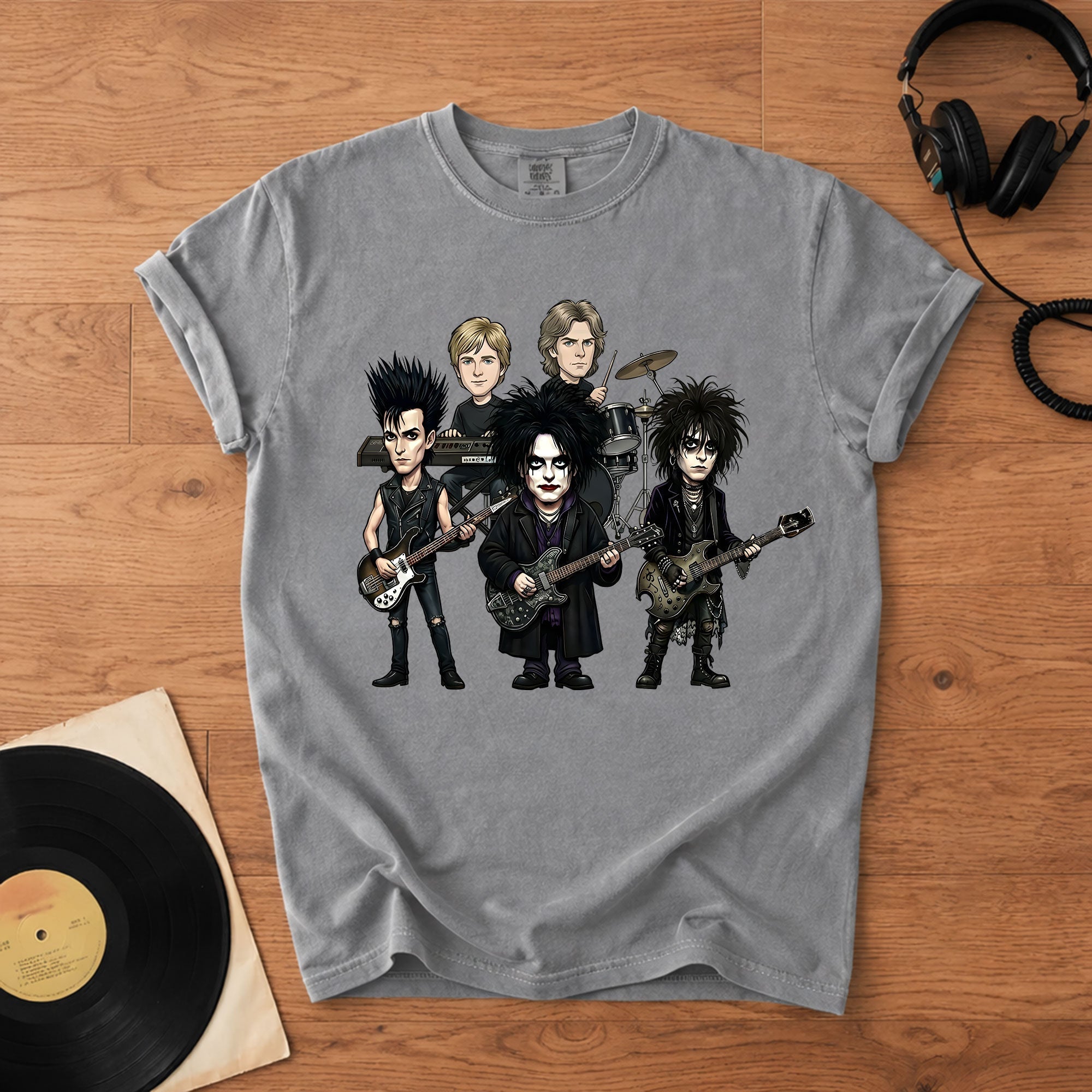 The Cure Inspired Caricature Comfort Tee, Gothic Rock Band Shirt, Dark Aesthetic T-Shirt, 80s Alternative Music Gift