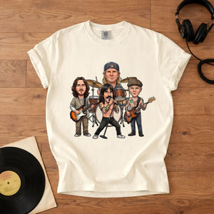 Red Hot Chili Peppers Band Caricature Comfort Tee Funny Music Lover T-Shirt, Retro Rock Graphic Shirt, Gift for Fans