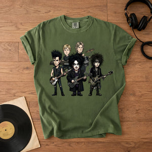 The Cure Inspired Caricature Comfort Tee, Gothic Rock Band Shirt, Dark Aesthetic T-Shirt, 80s Alternative Music Gift